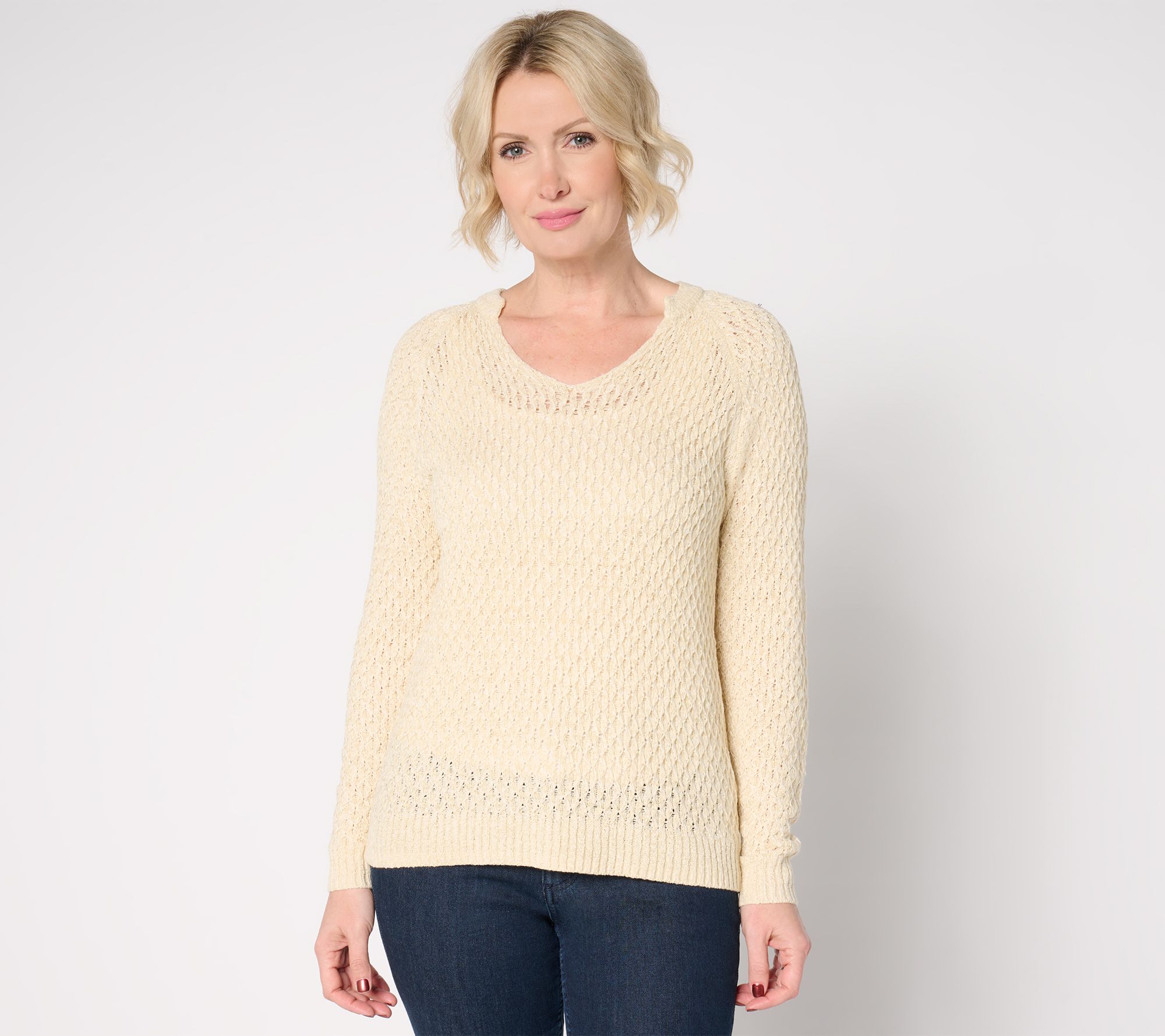 "As Is" BEAUTIFUL by Lawrence Zarian V-Neck Novelty Stitch Sweater