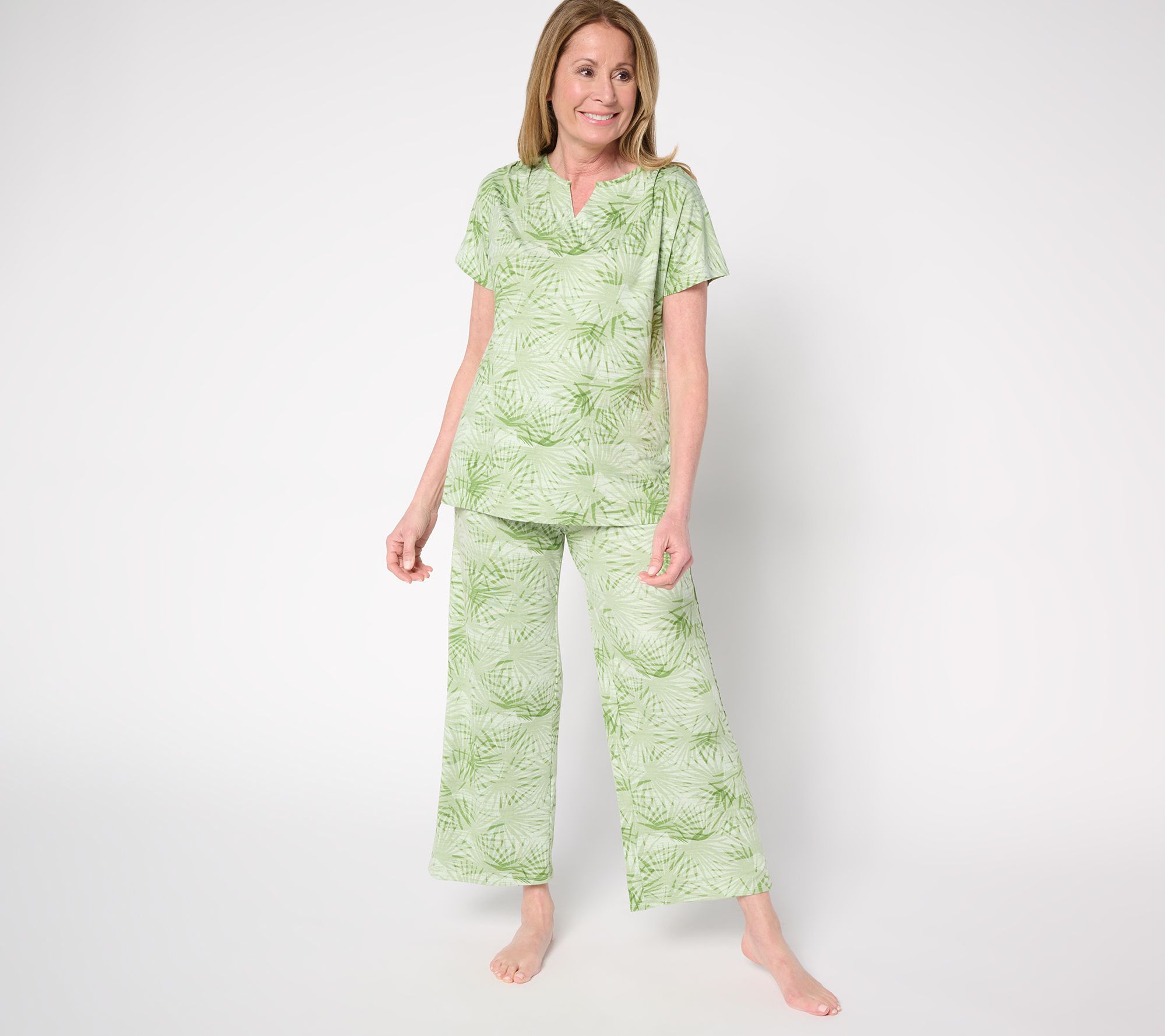 "As Is" Stan Herman Palm Print Peached Jersey Lounge Set