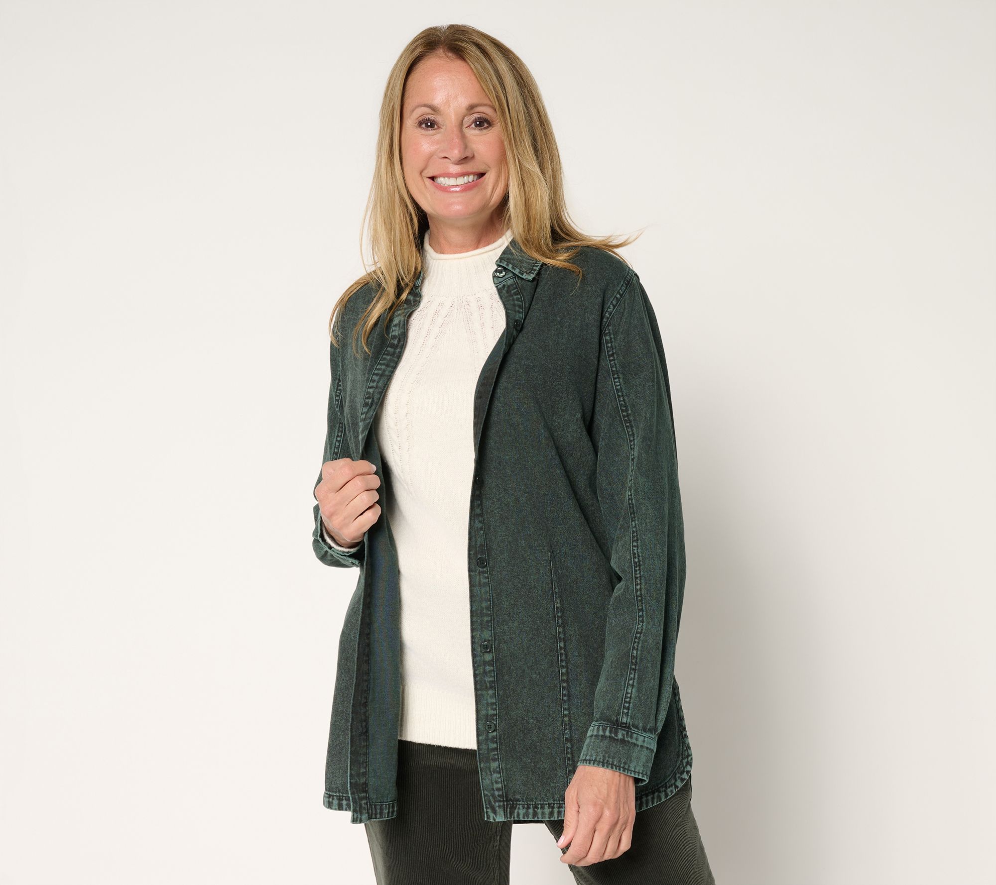 Joan Rivers Regular Vintage Wash Classic Cotton Denim Shirt