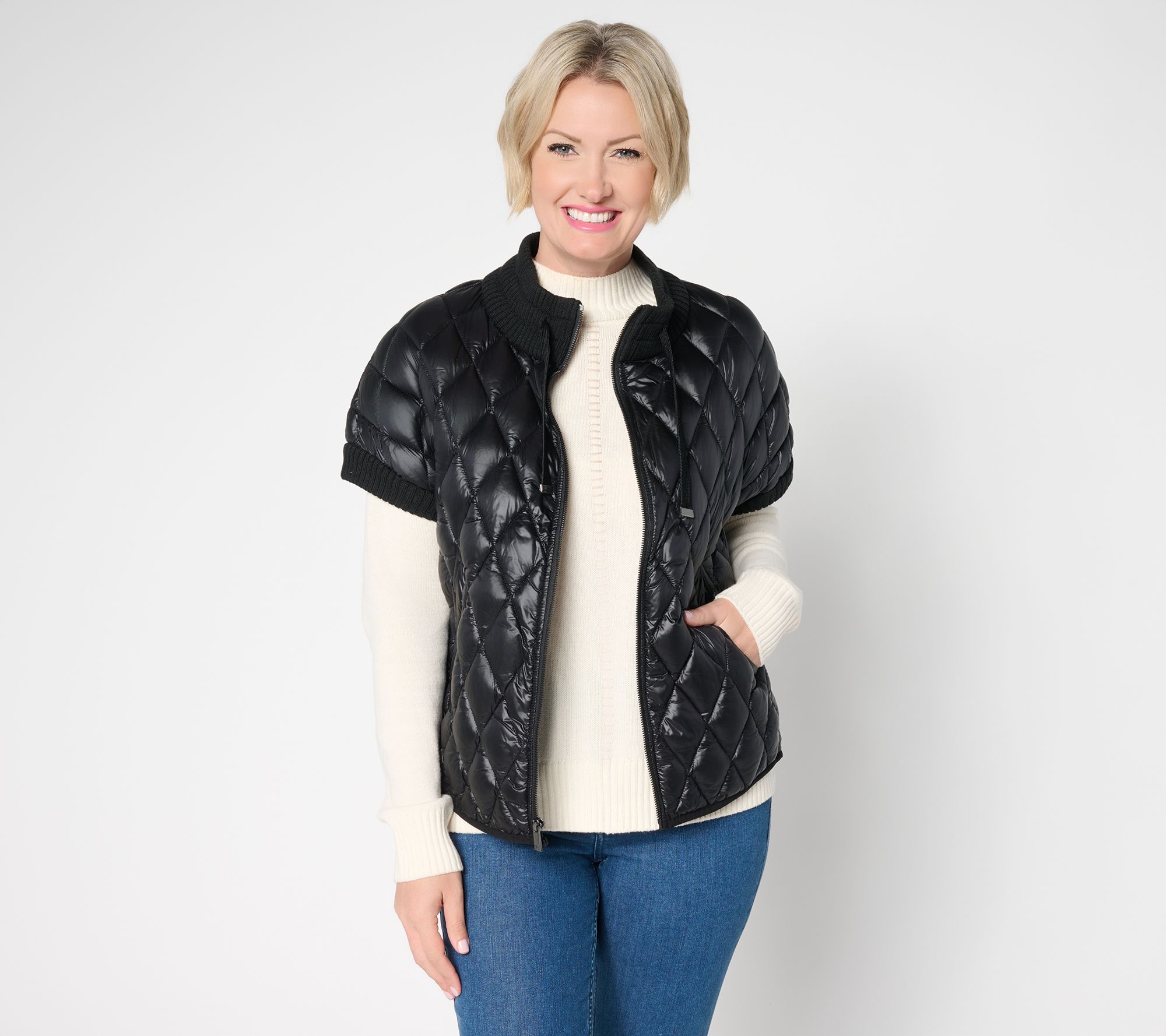 Martha Stewart Signature Diamond Quilted Short-Sleeve Jacket