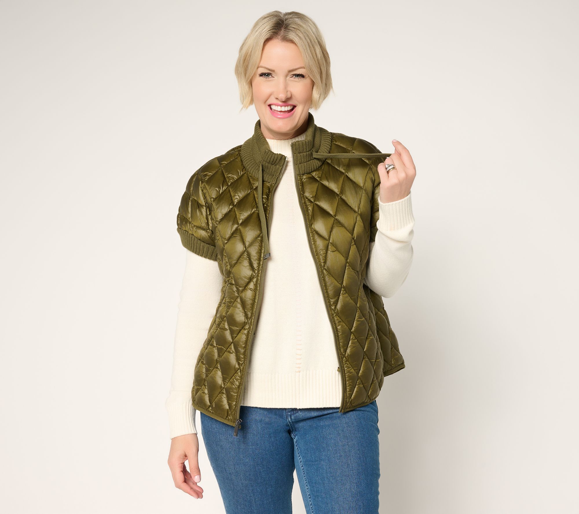 Martha Stewart Signature Diamond Quilted Short-Sleeve Jacket