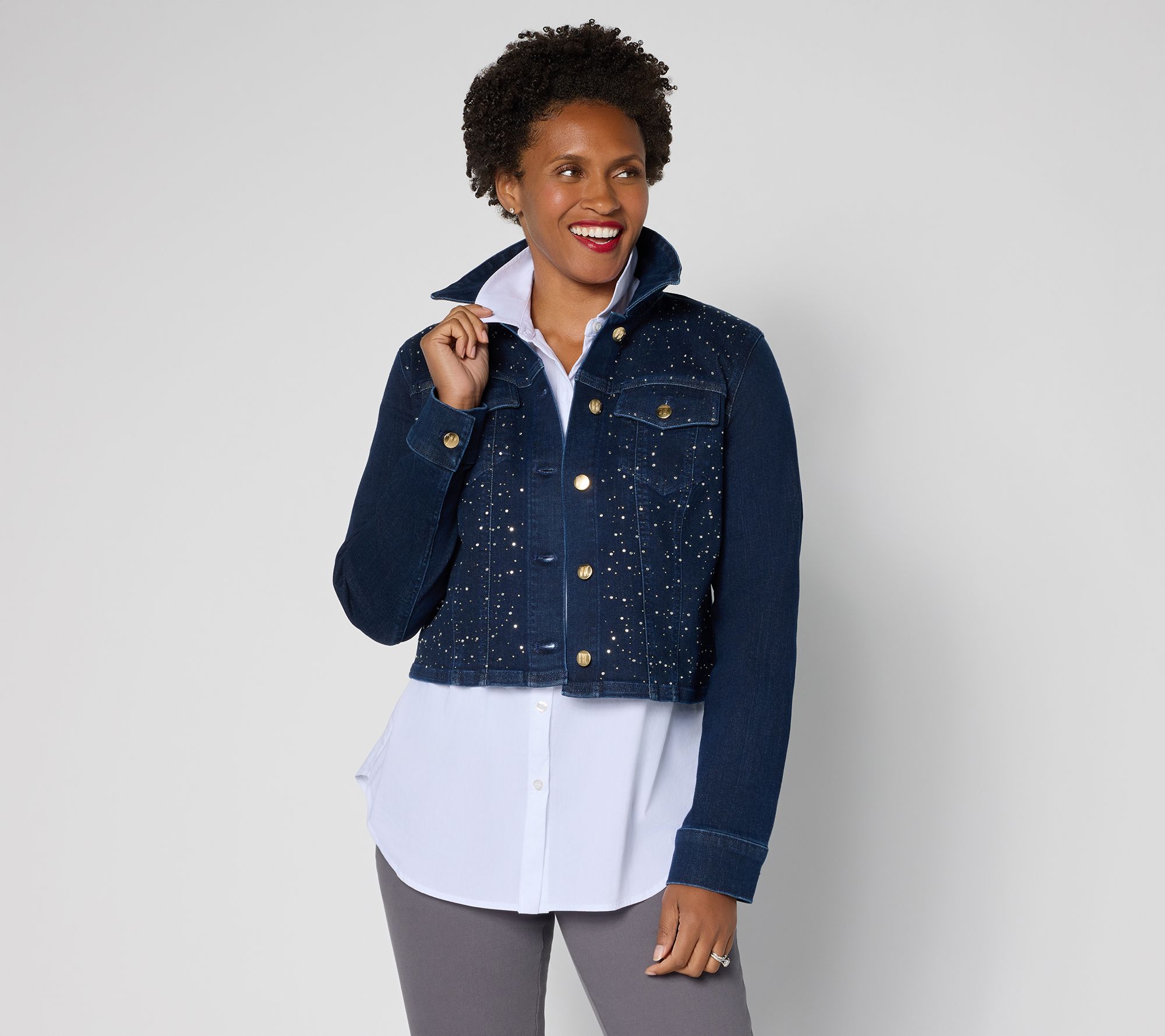 Women with Control Contour Curves Rhinestone Jacket