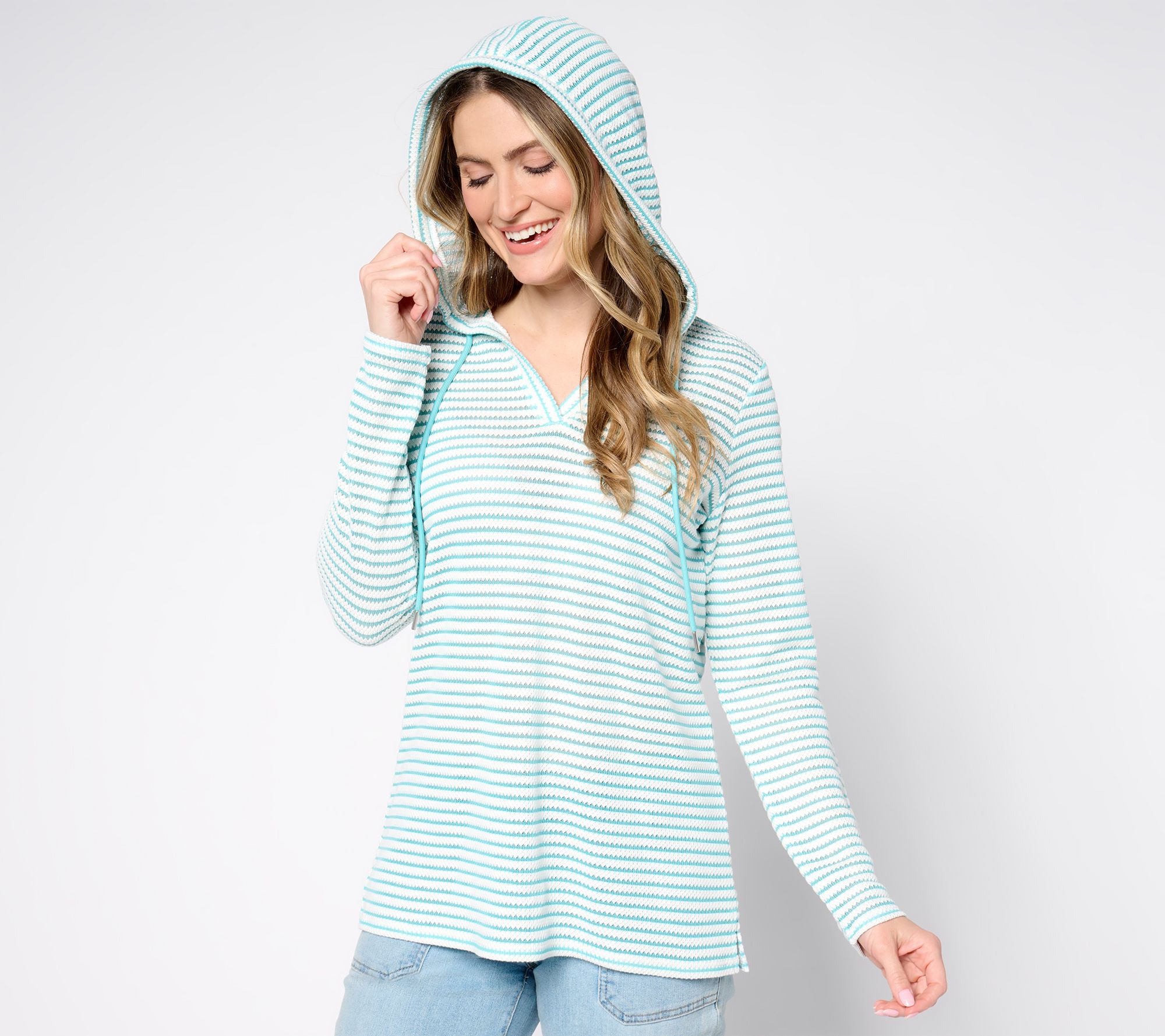 "As Is" Belle by Kim Gravel Nautical Knit Mariner Stripe Hoodie