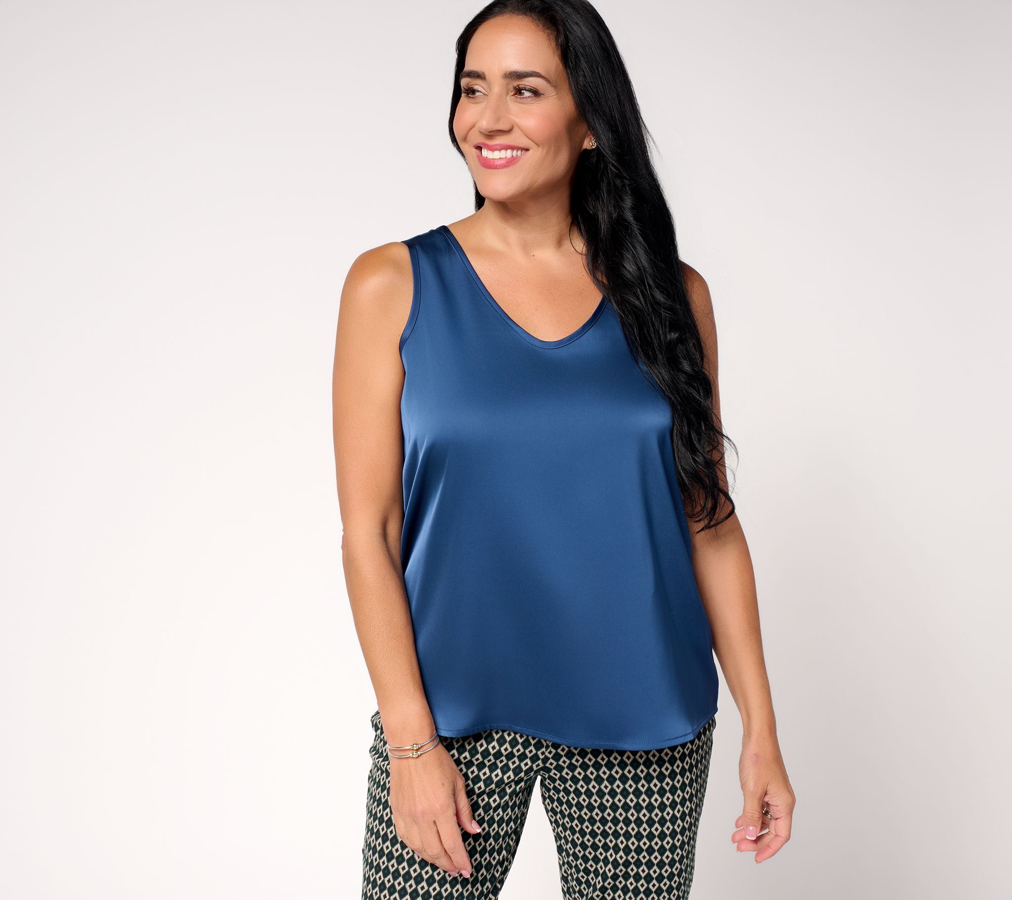 Susan Graver Woven Satin V-Neck Sleeveless Top