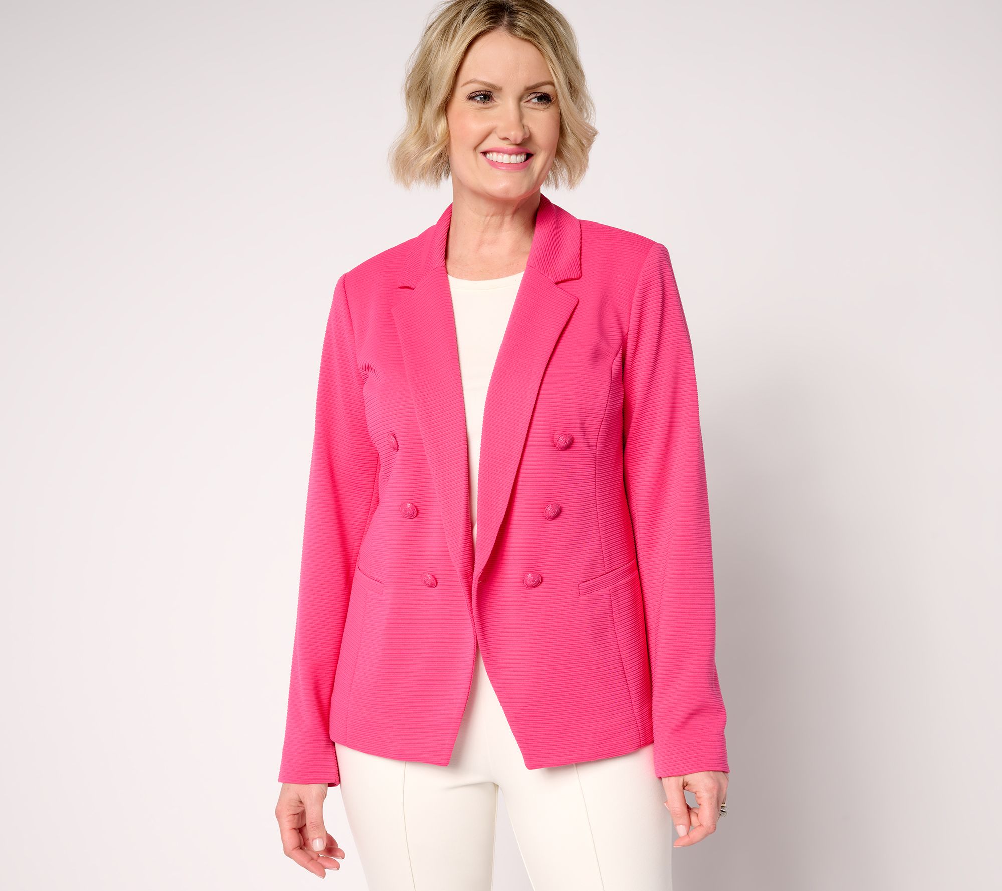 "As Is" GRAVER Susan Graver Regular Knit Cutaway Double Breasted Blazer
