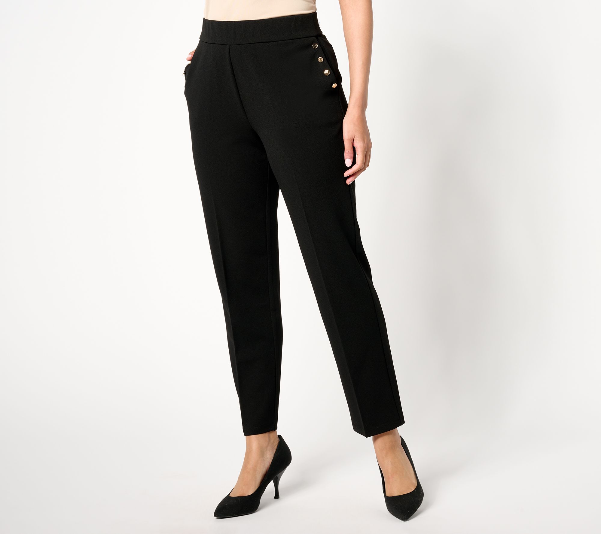 "As Is" Dennis Basso Petite Luxe Crepe Ankle Pant w/ Gold Buttons