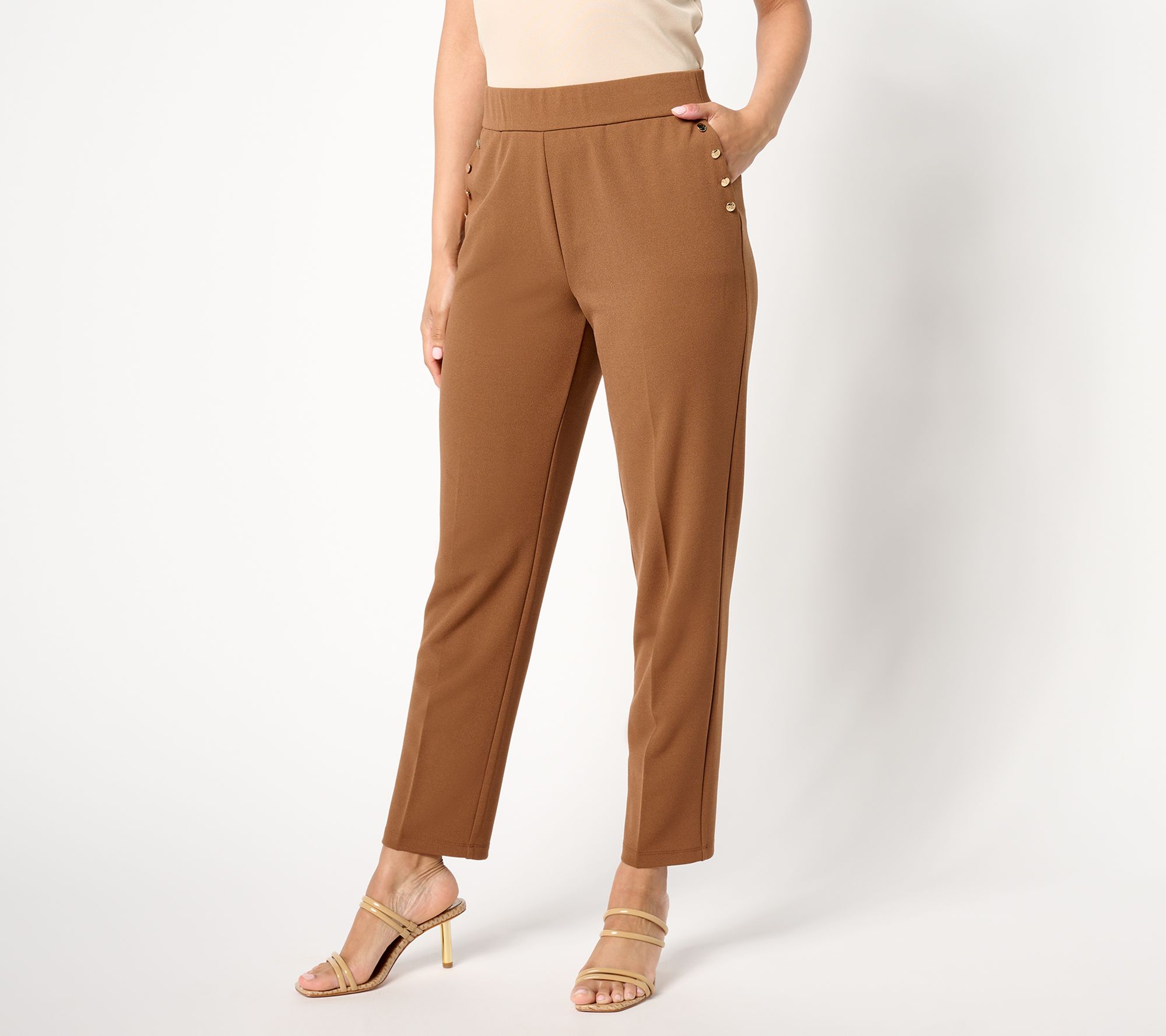 "As Is" Dennis Basso Petite Luxe Crepe Ankle Pant w/ Gold Buttons