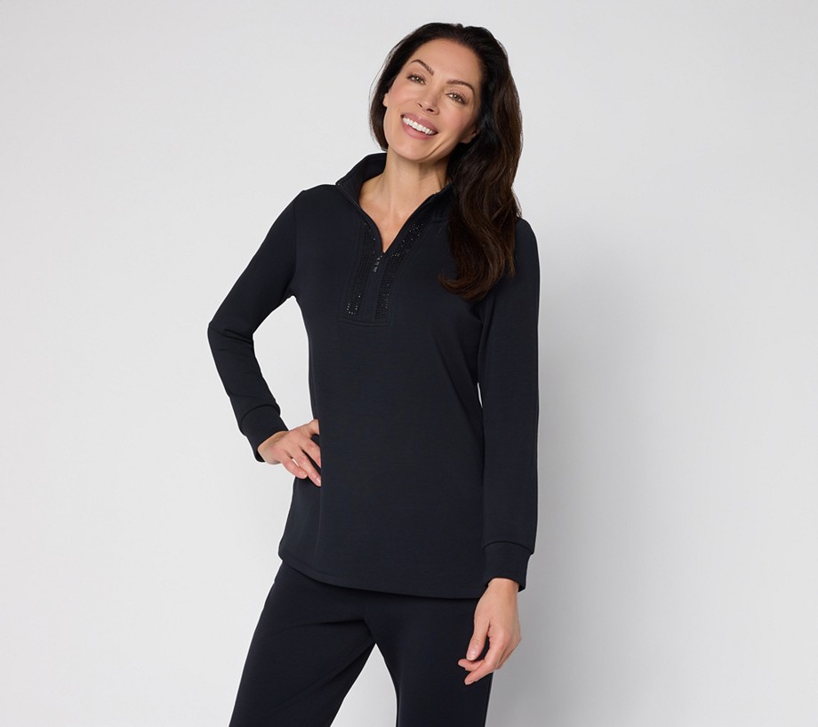 Belle by Kim Gravel Regular ScubaLuxe Sparkle Half-Zip Tunic