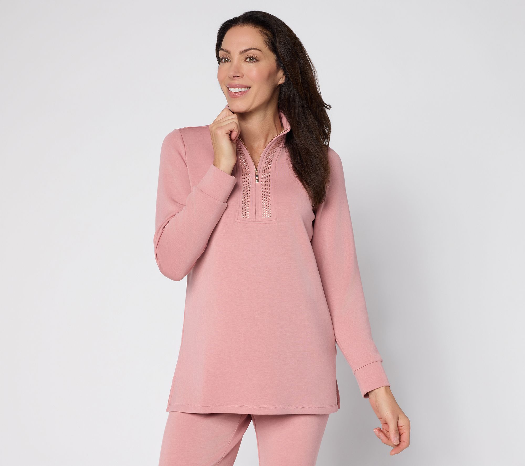 Belle by Kim Gravel Regular ScubaLuxe Sparkle Half-Zip Tunic
