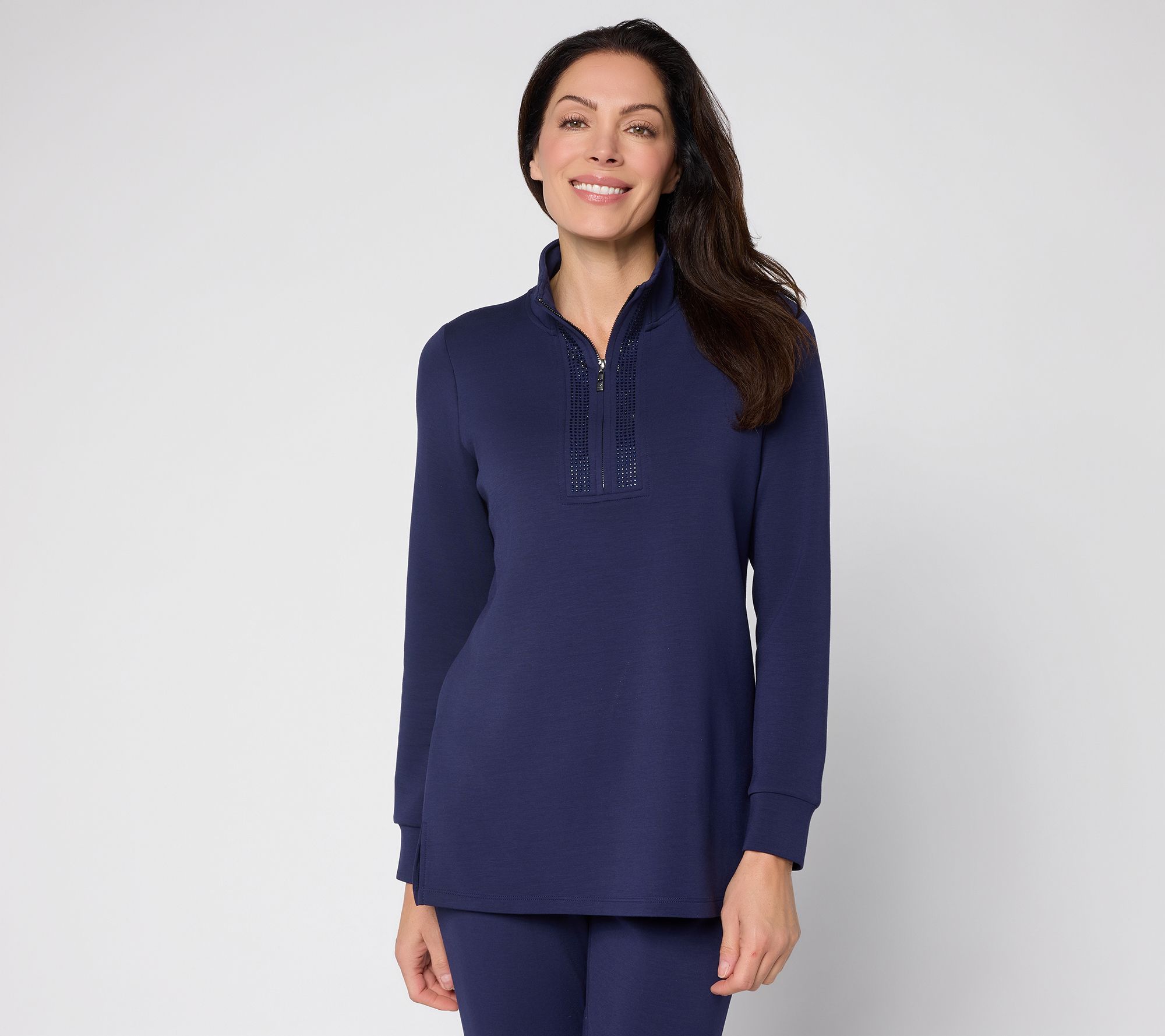 Belle by Kim Gravel Regular ScubaLuxe Sparkle Half-Zip Tunic