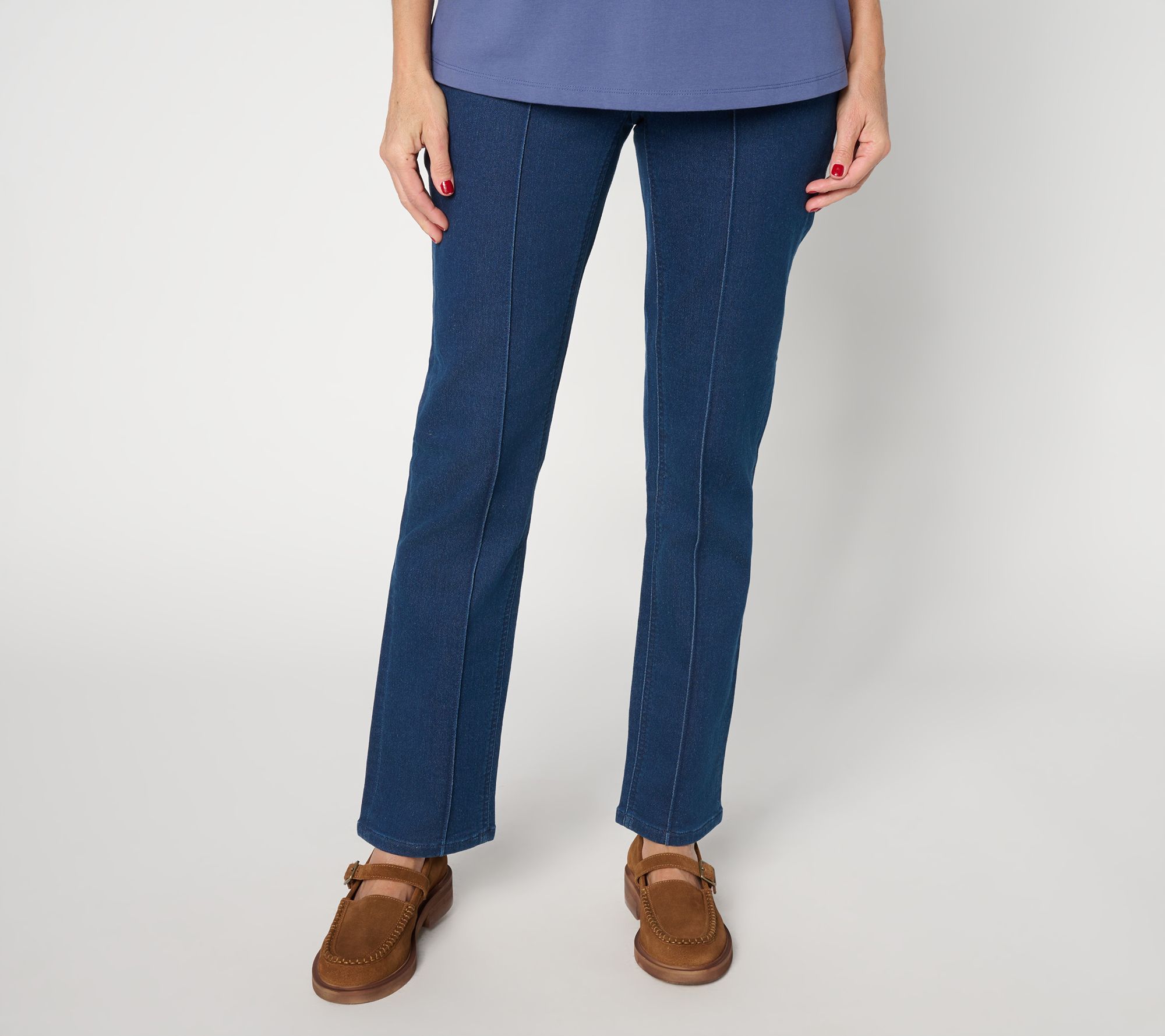 Denim & Co. Petite Comfy Knit Straight Leg Pintuck Pants