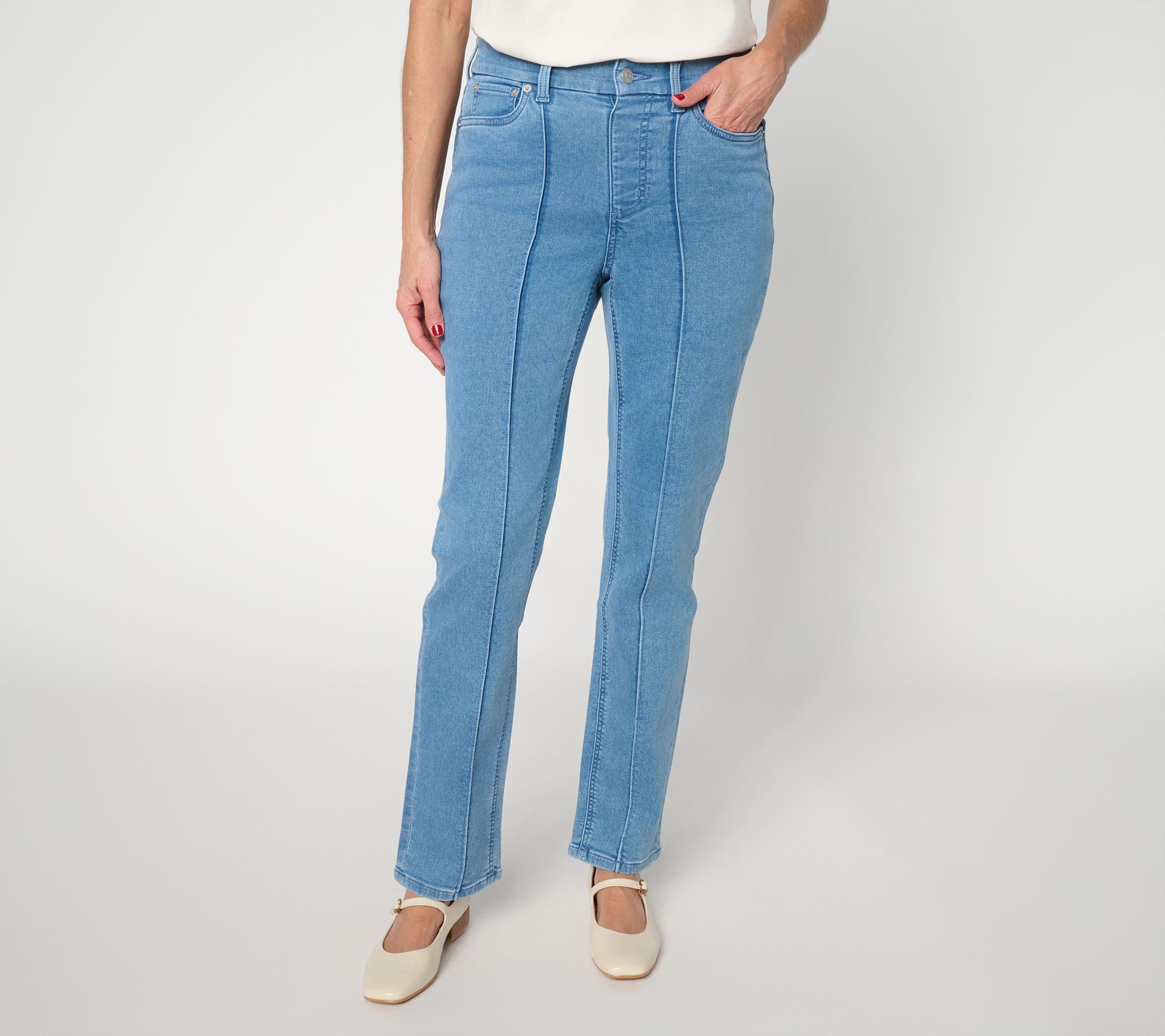 Denim & Co. Petite Comfy Knit Straight Leg Pintuck Pants