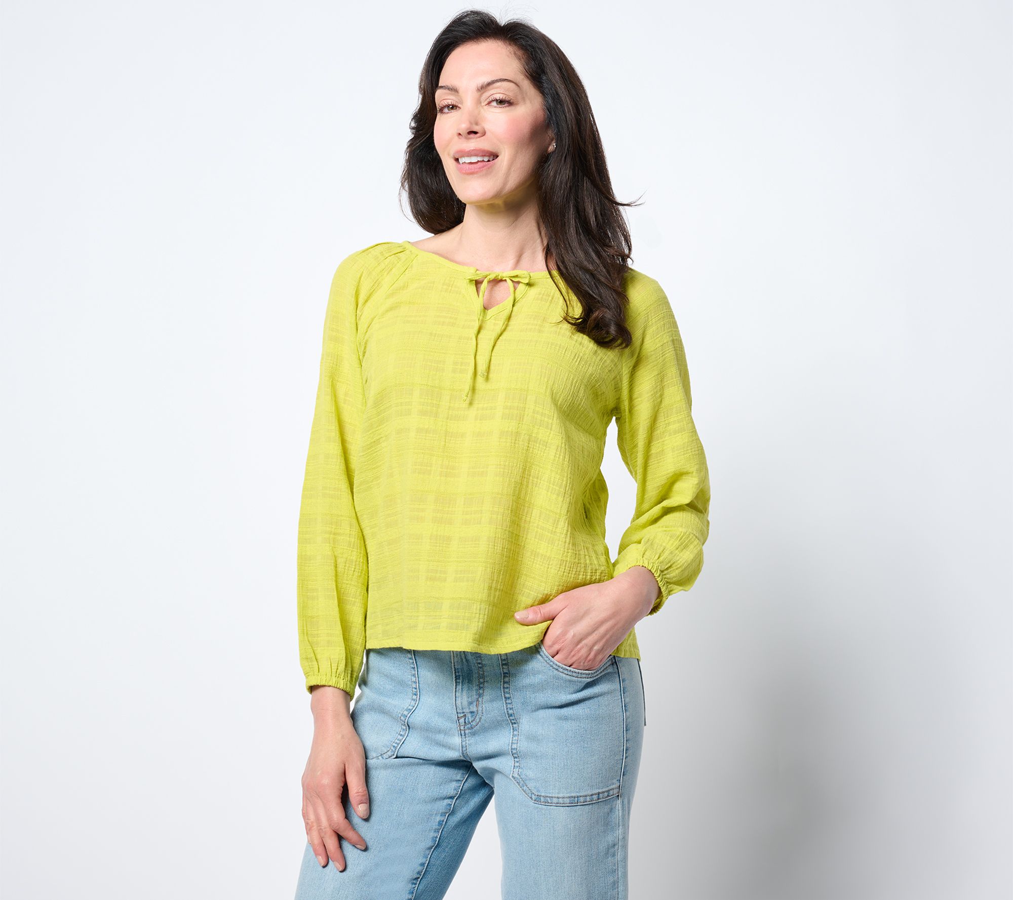 "As Is" AnyBody Textured Woven Blouse with Tie Neck