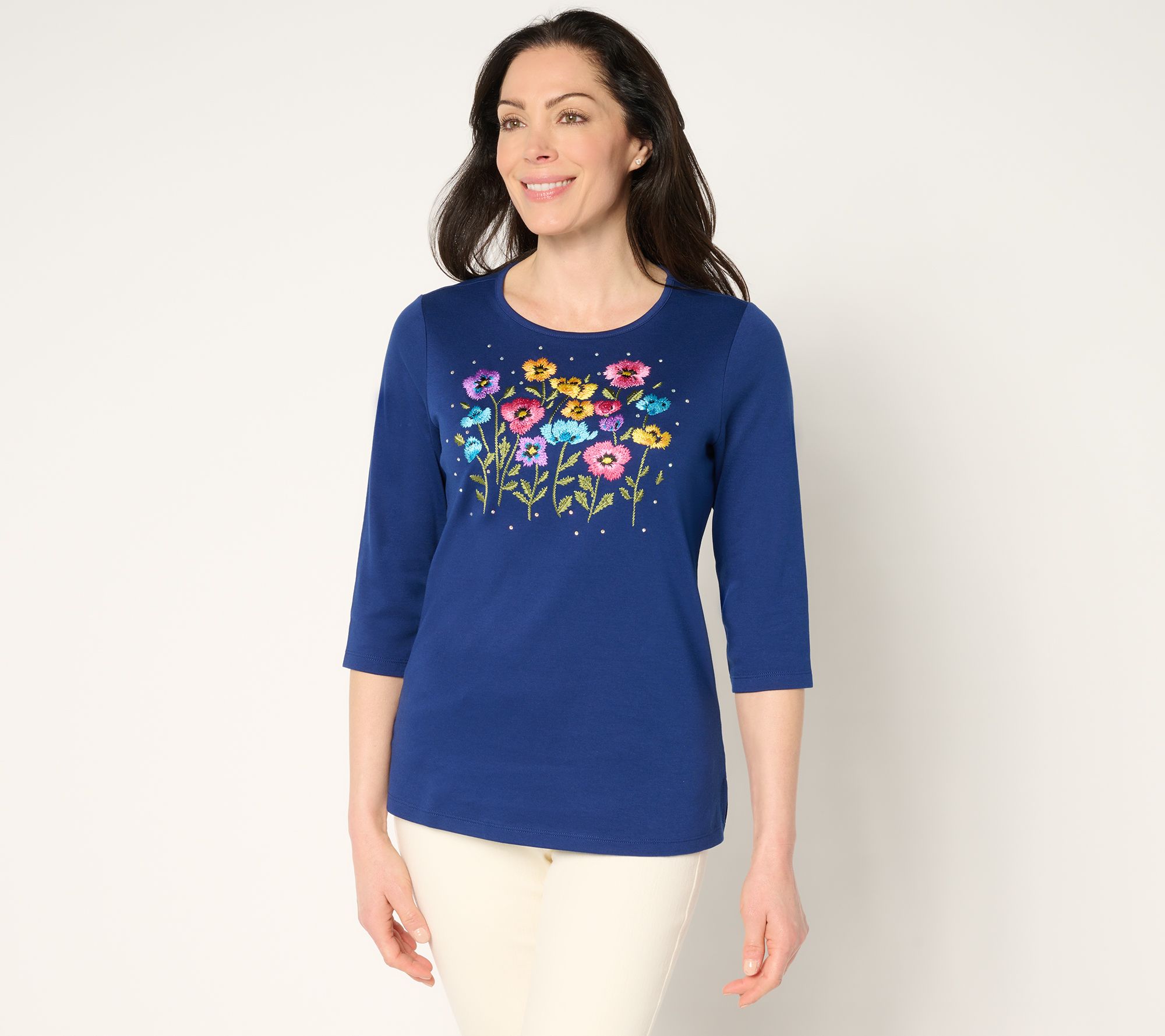 "As Is" Quacker Factory Wildflower Fields 3/4 Sleeve Top