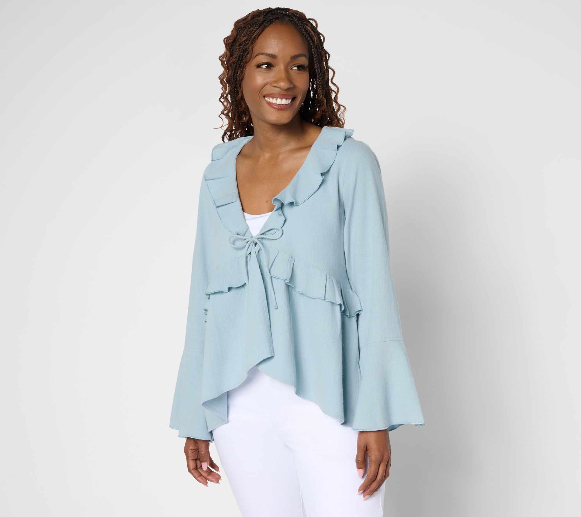 "As Is" Peace Love World Boheme Ruffle 100% Cotton Long Slv Topper