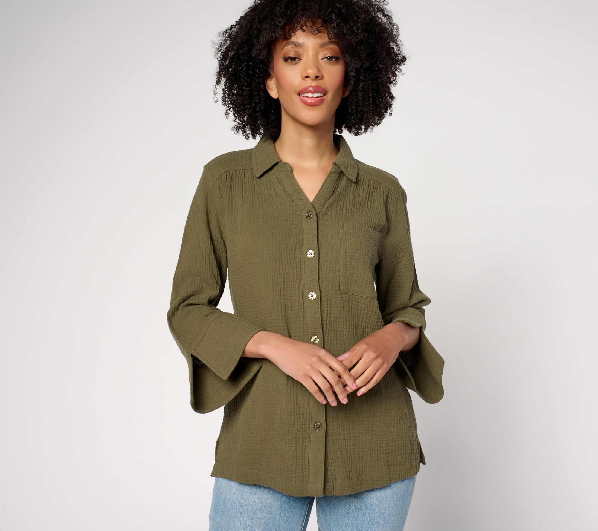 "As Is" Belle by Kim Gravel Summer Sunset Cotton Gauze Button Shirt