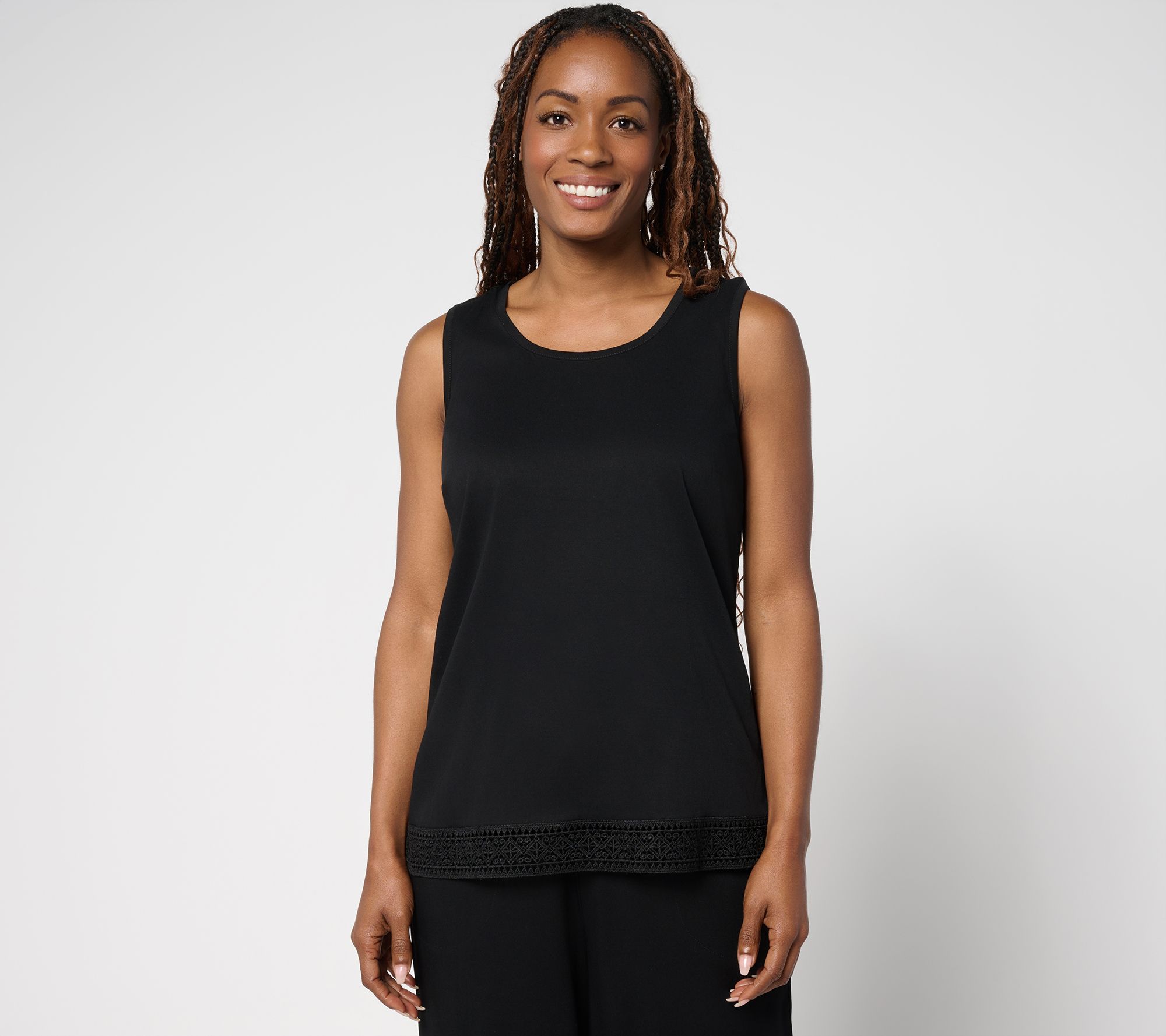 "As Is" Denim & Co. Scoop Neck Tank with Crochet Trim