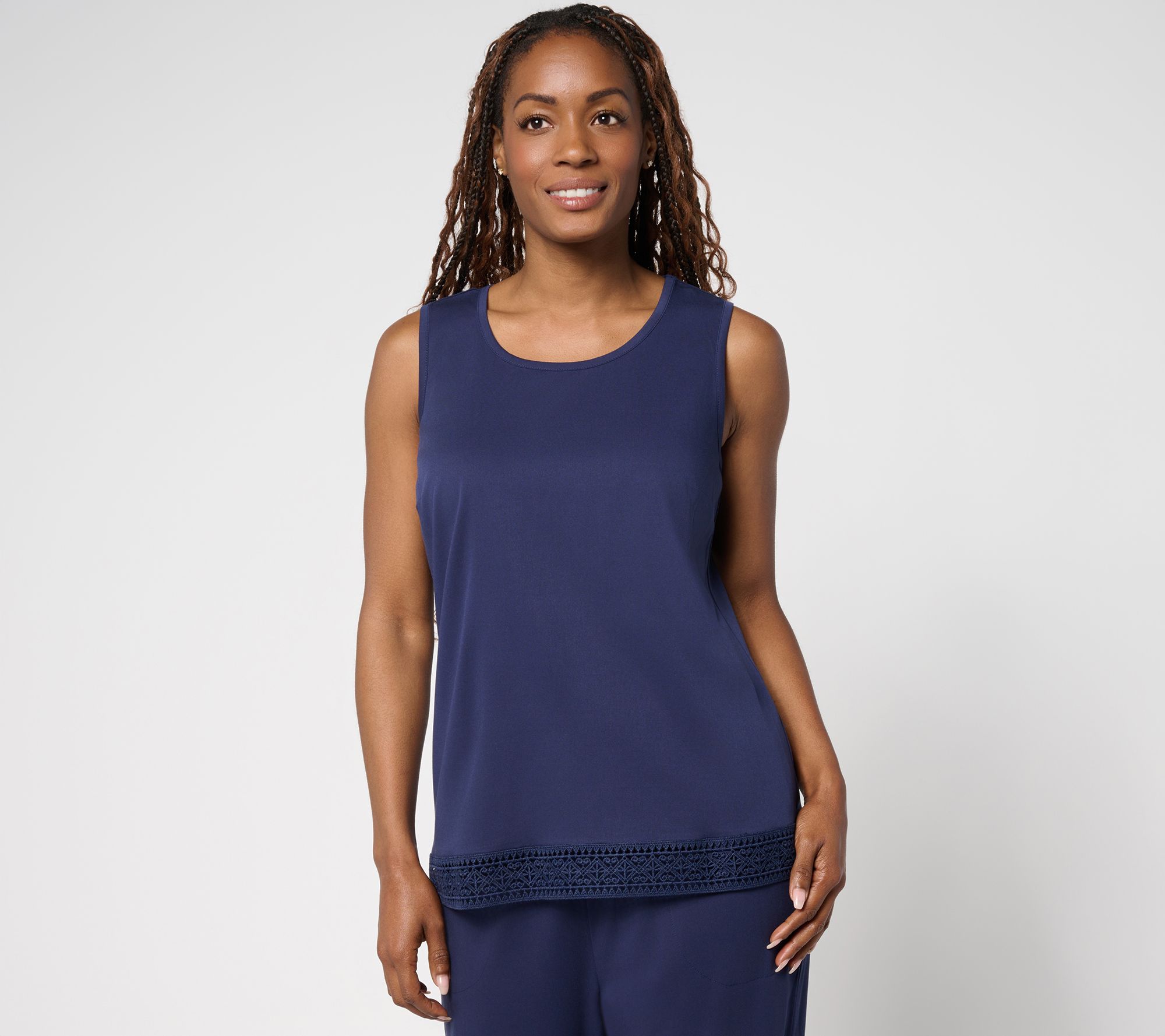 "As Is" Denim & Co. Scoop Neck Tank with Crochet Trim