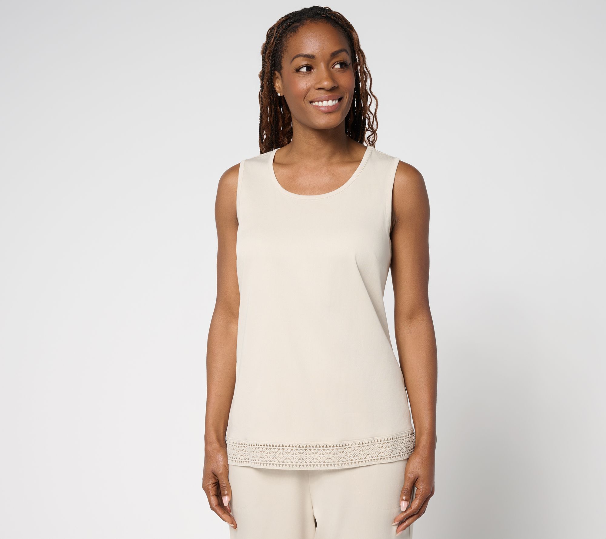 "As Is" Denim & Co. Scoop Neck Tank with Crochet Trim