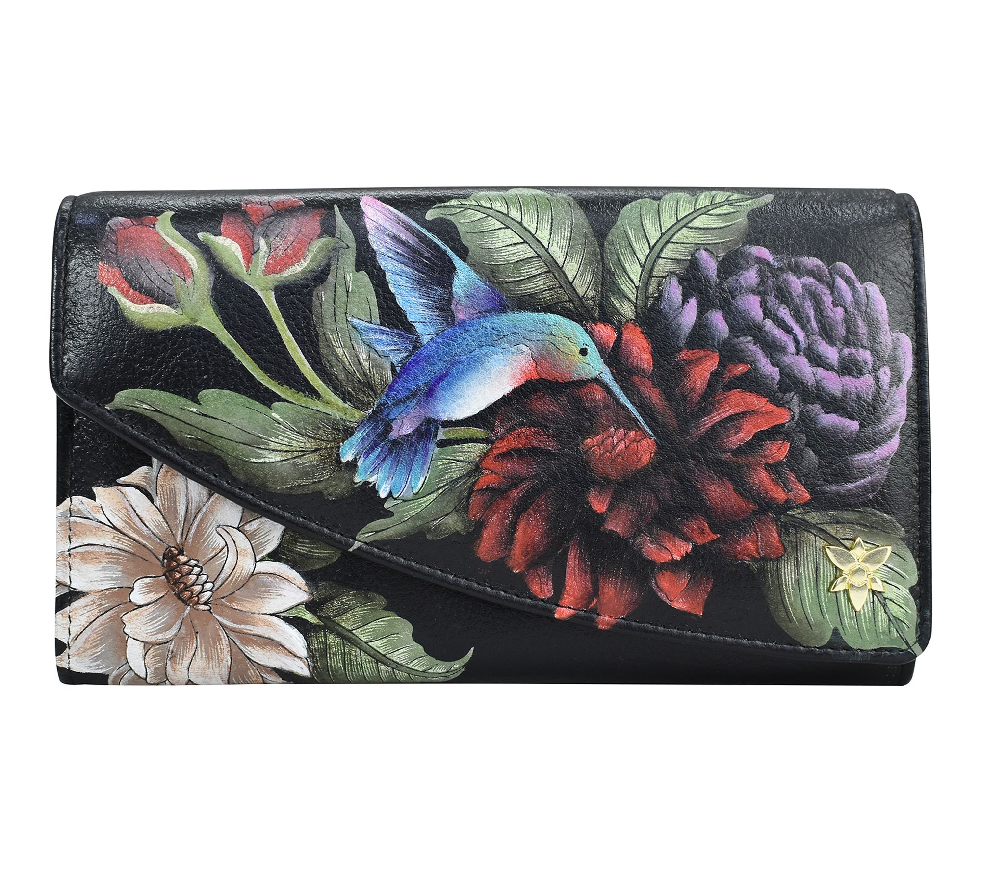 Anuschka Painted Leather Accordion Flap Asymmetric RFID Wallet