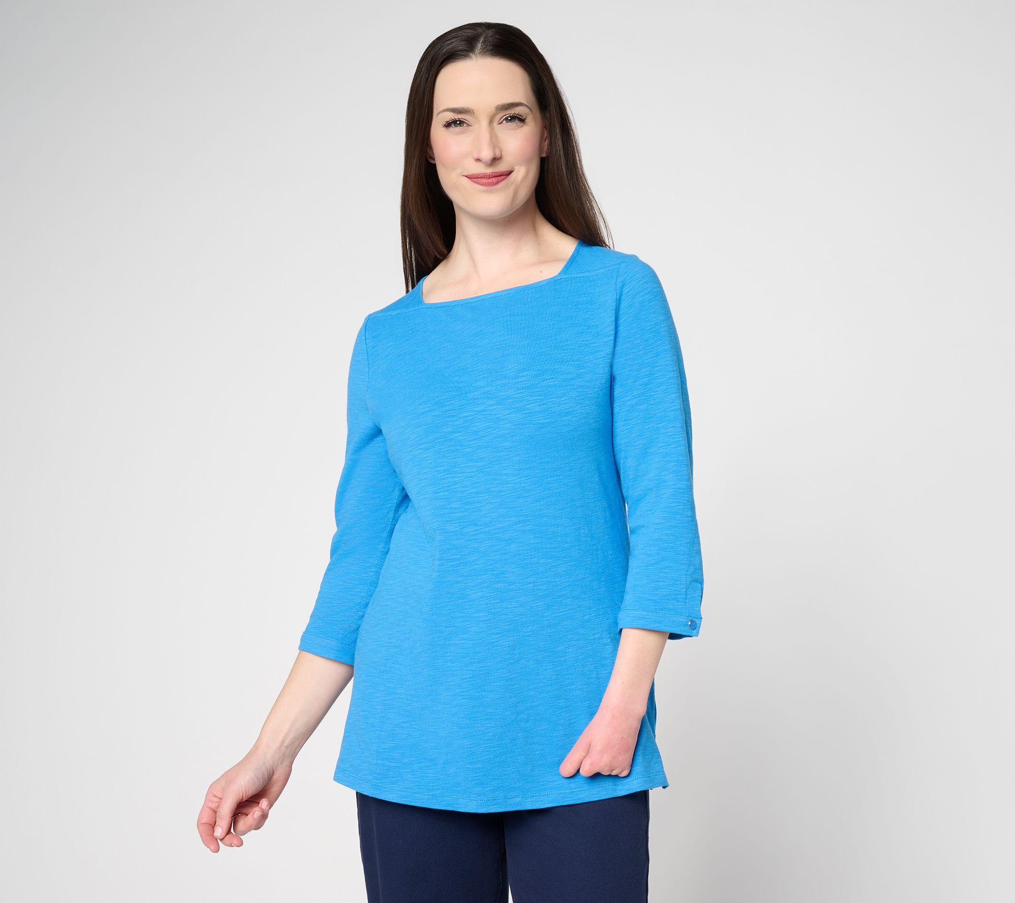 Denim & Co. Textured Knit 3/4-Sleeve Square-Neck Top