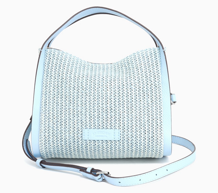 American Leather Co. Triple Entry Raffia or Leather Satchel