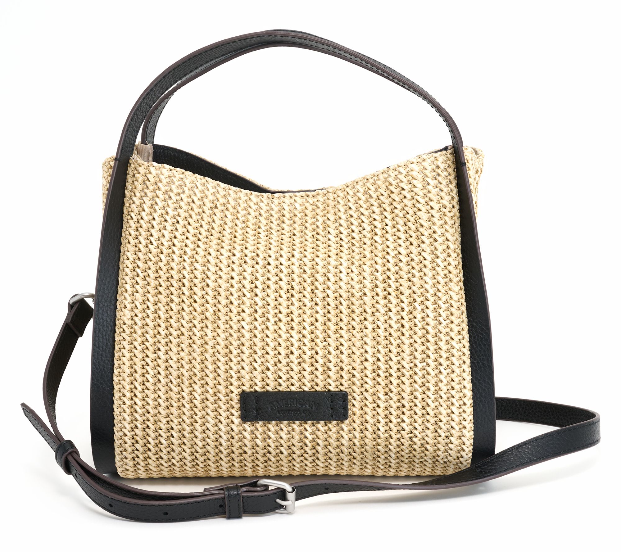 American Leather Co. Triple Entry Raffia or Leather Satchel