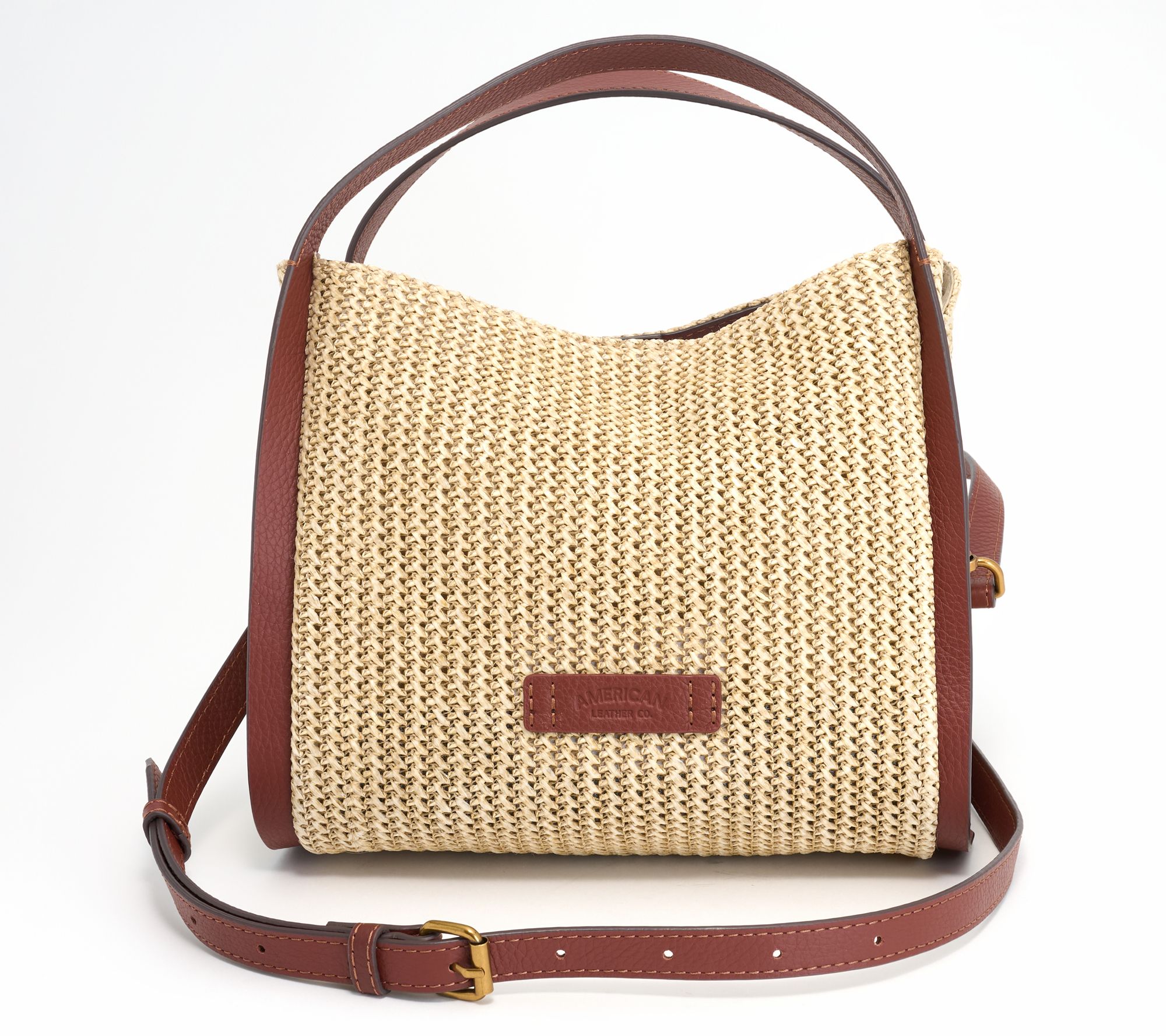 American Leather Co. Triple Entry Raffia or Leather Satchel