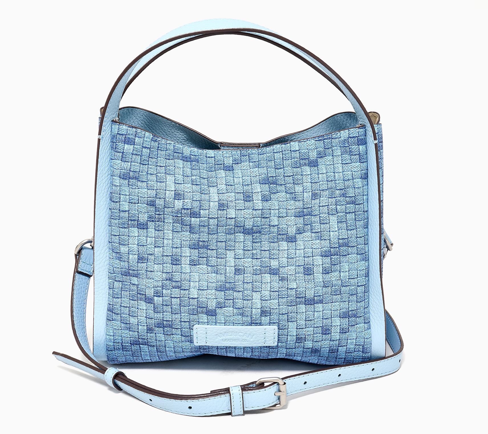 American Leather Co. Triple Entry Raffia or Leather Satchel