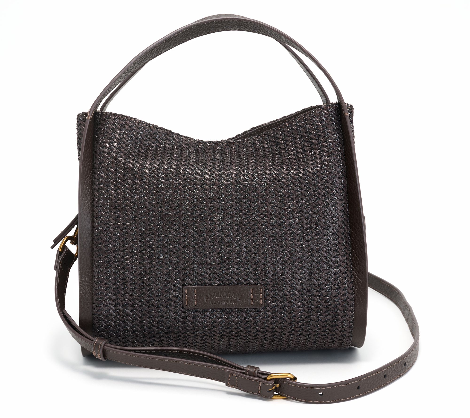 American Leather Co. Triple Entry Raffia or Leather Satchel