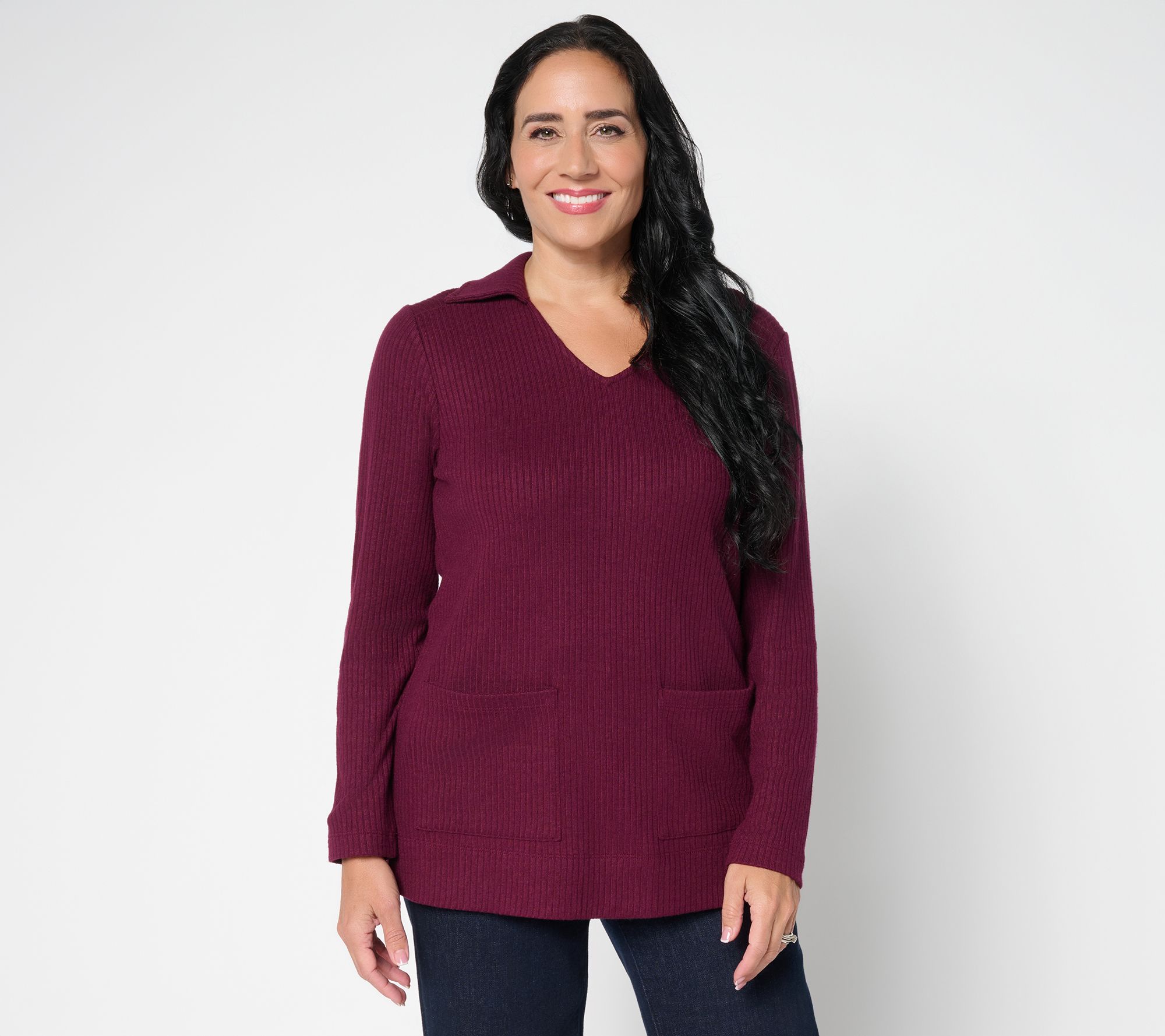 "As Is" Susan Graver Lifestyle Petite Rib Knit Tunic w/ Collar