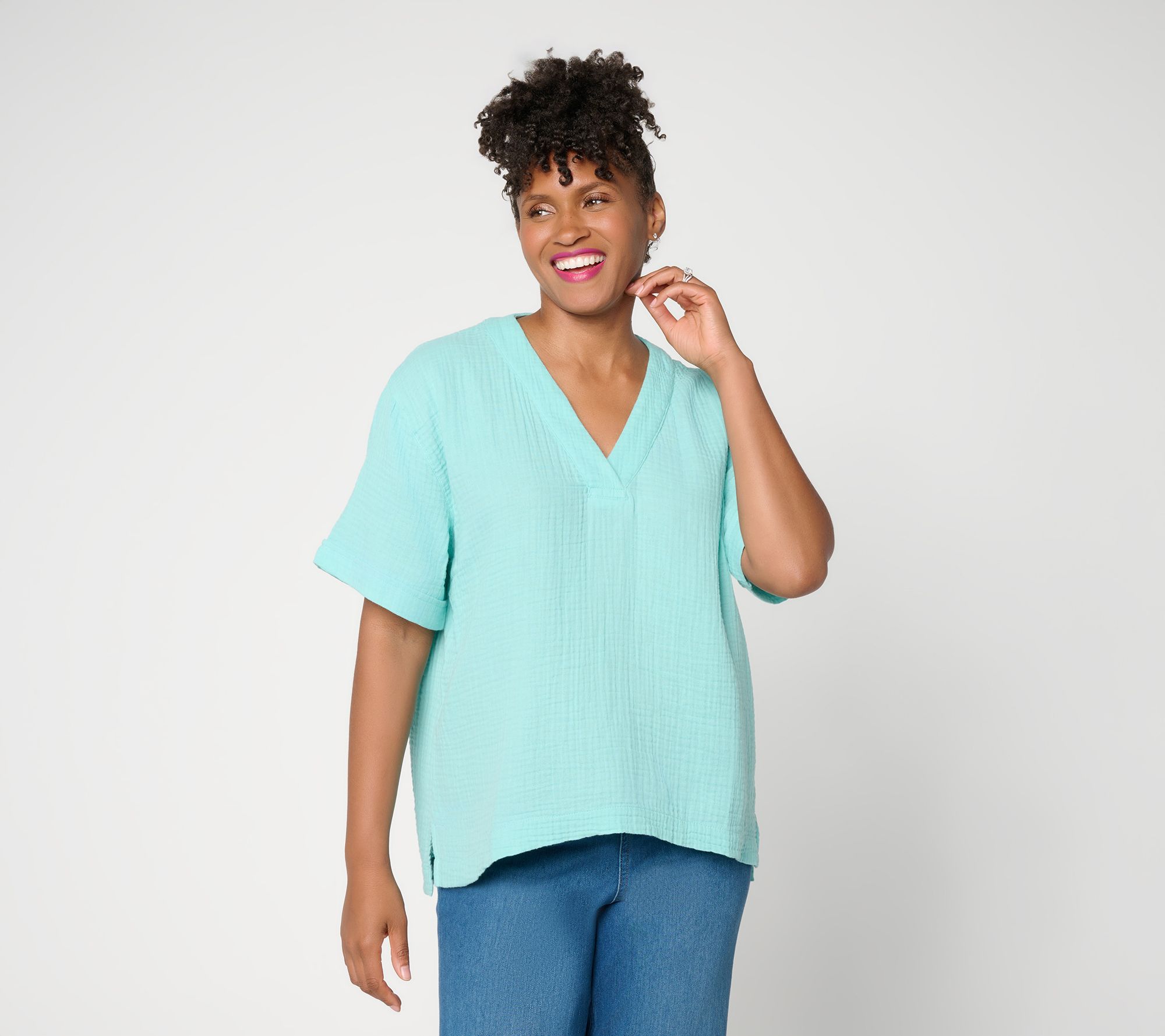  Susan Graver Regular Cotton Gauze Pullover Top
