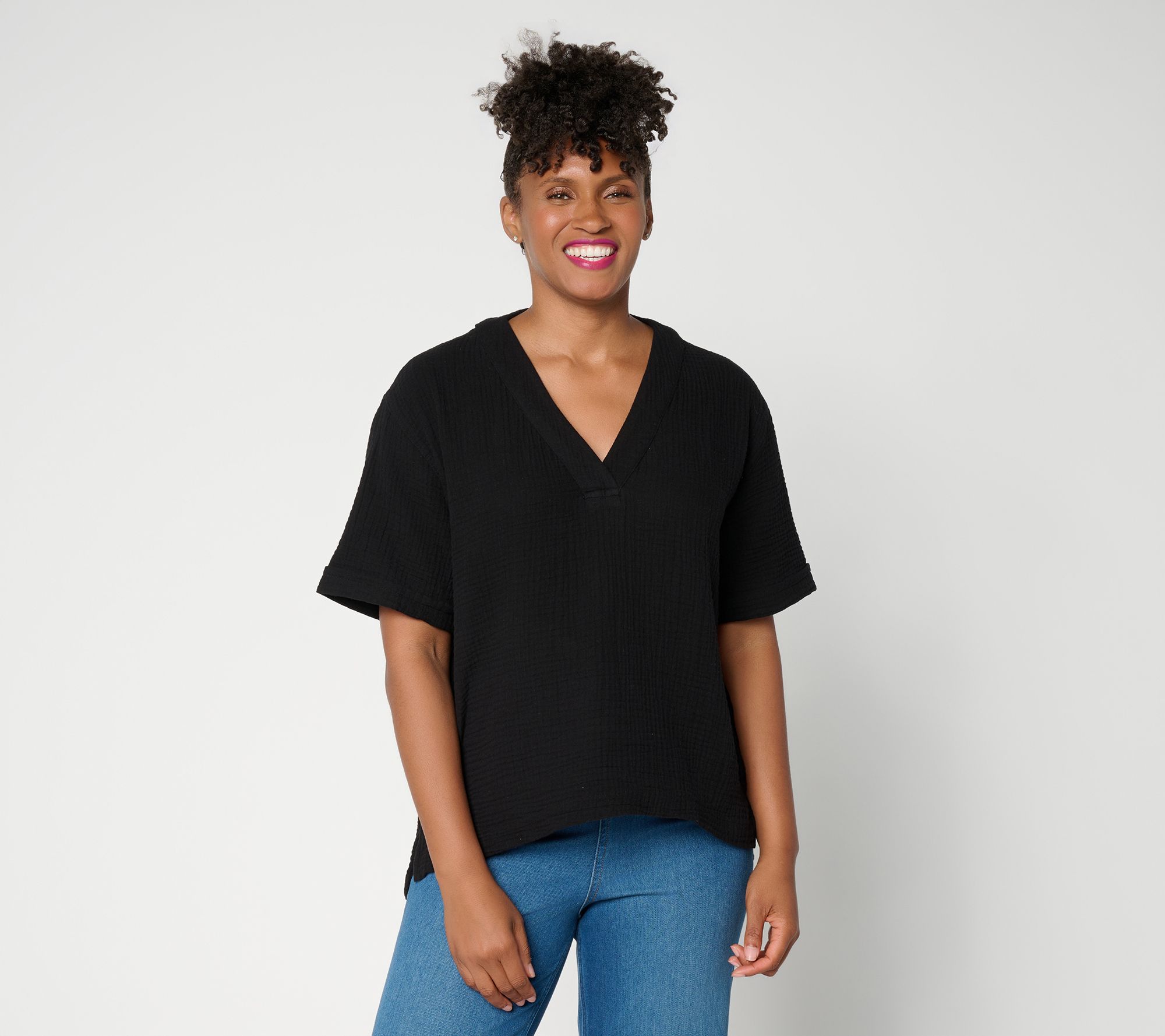 Susan Graver Regular Cotton Gauze Pullover Top