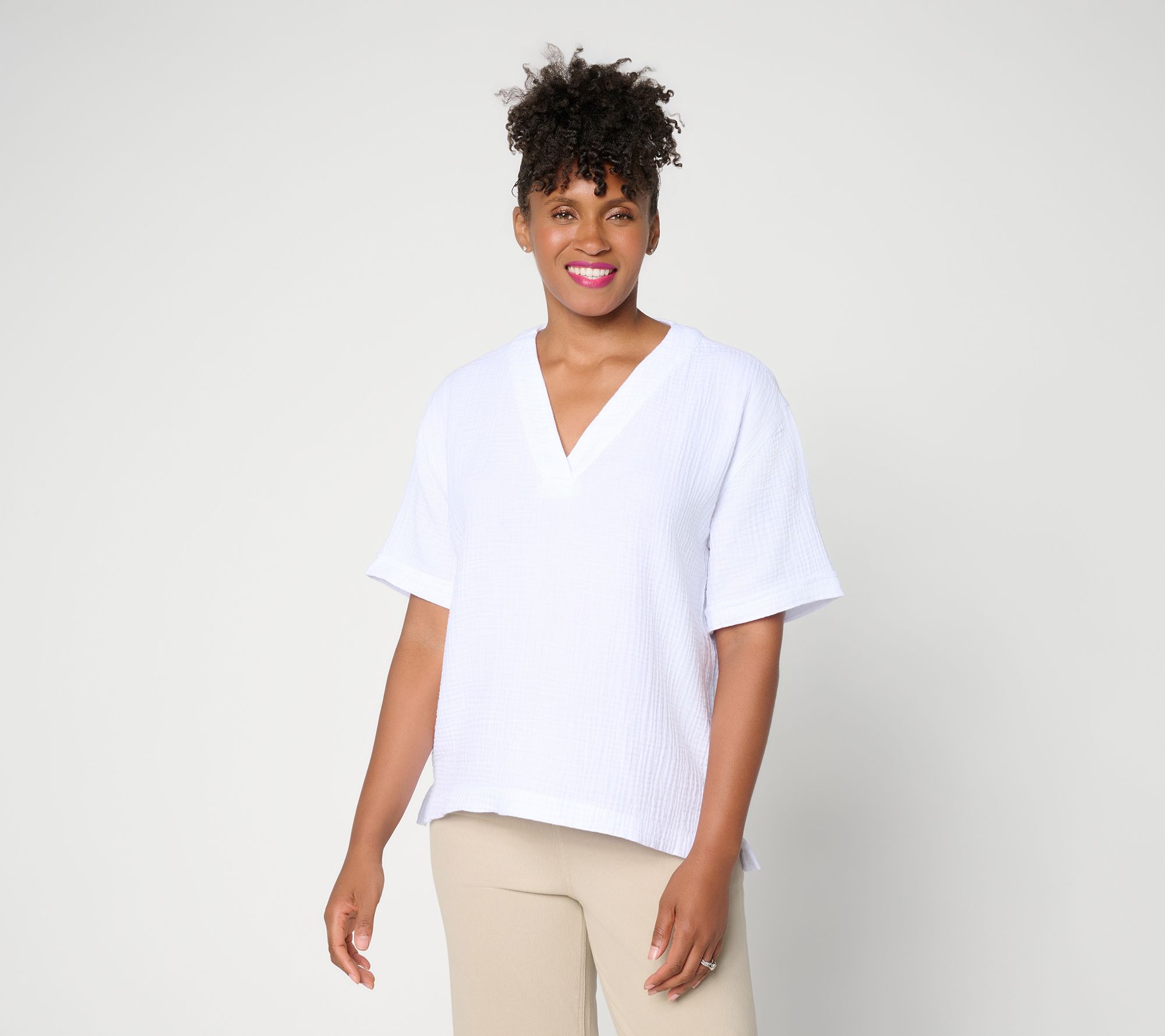 Susan Graver Regular Cotton Gauze Pullover Top
