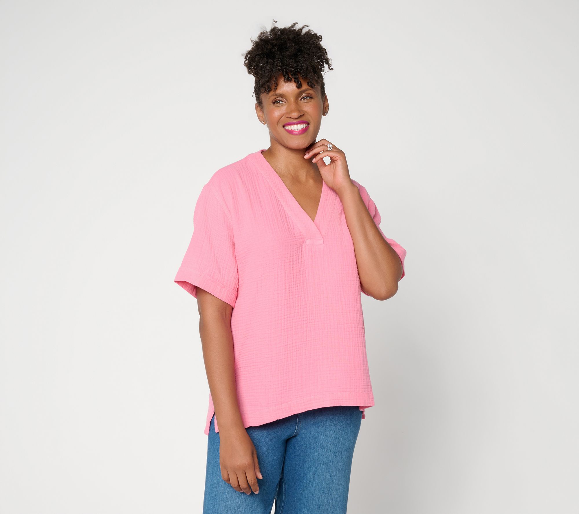 Susan Graver Regular Cotton Gauze Pullover Top