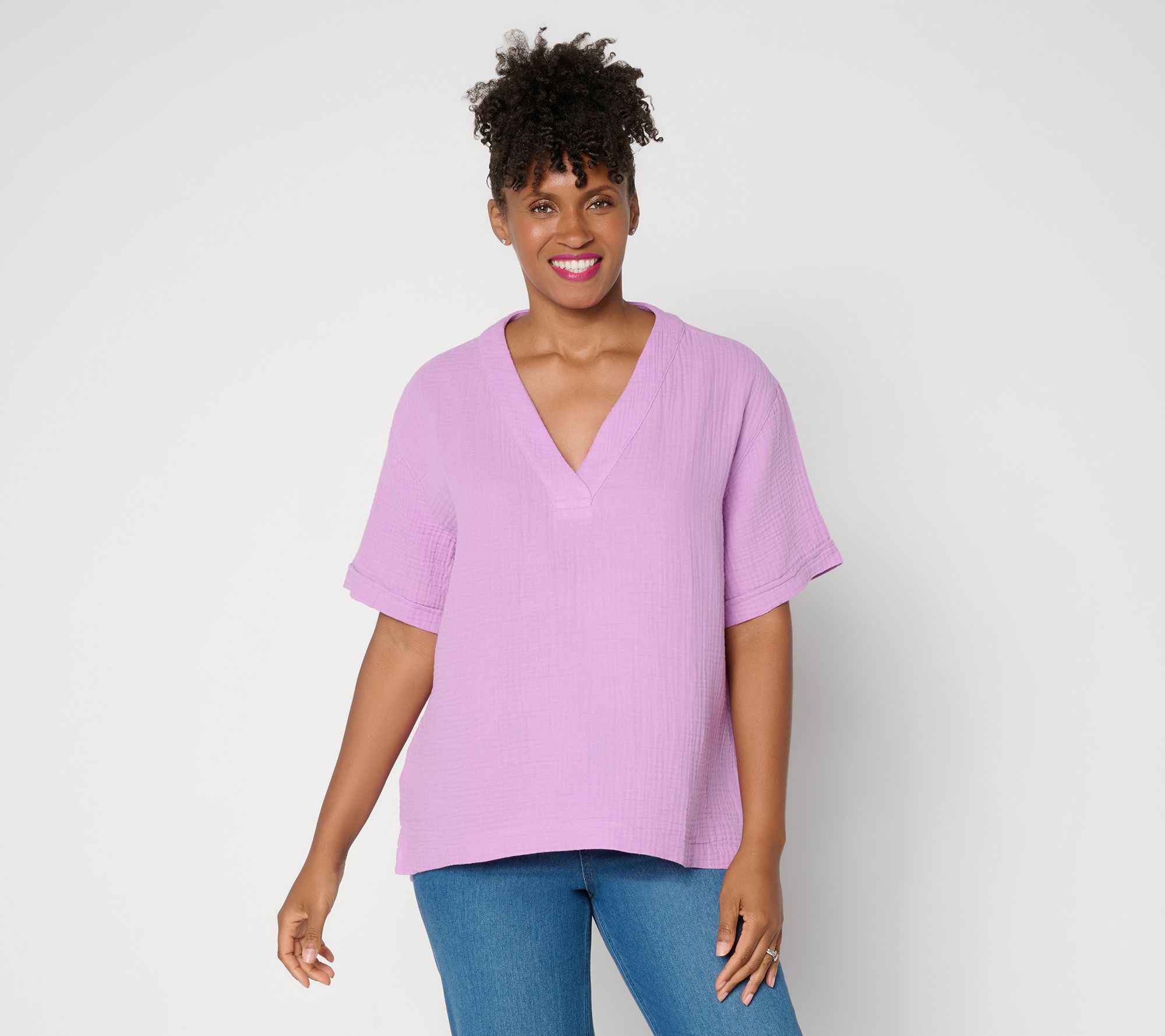 Susan Graver Regular Cotton Gauze Pullover Top