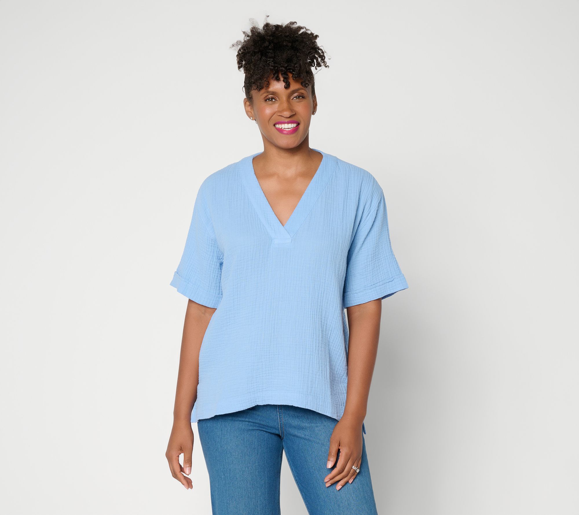 Susan Graver Regular Cotton Gauze Pullover Top