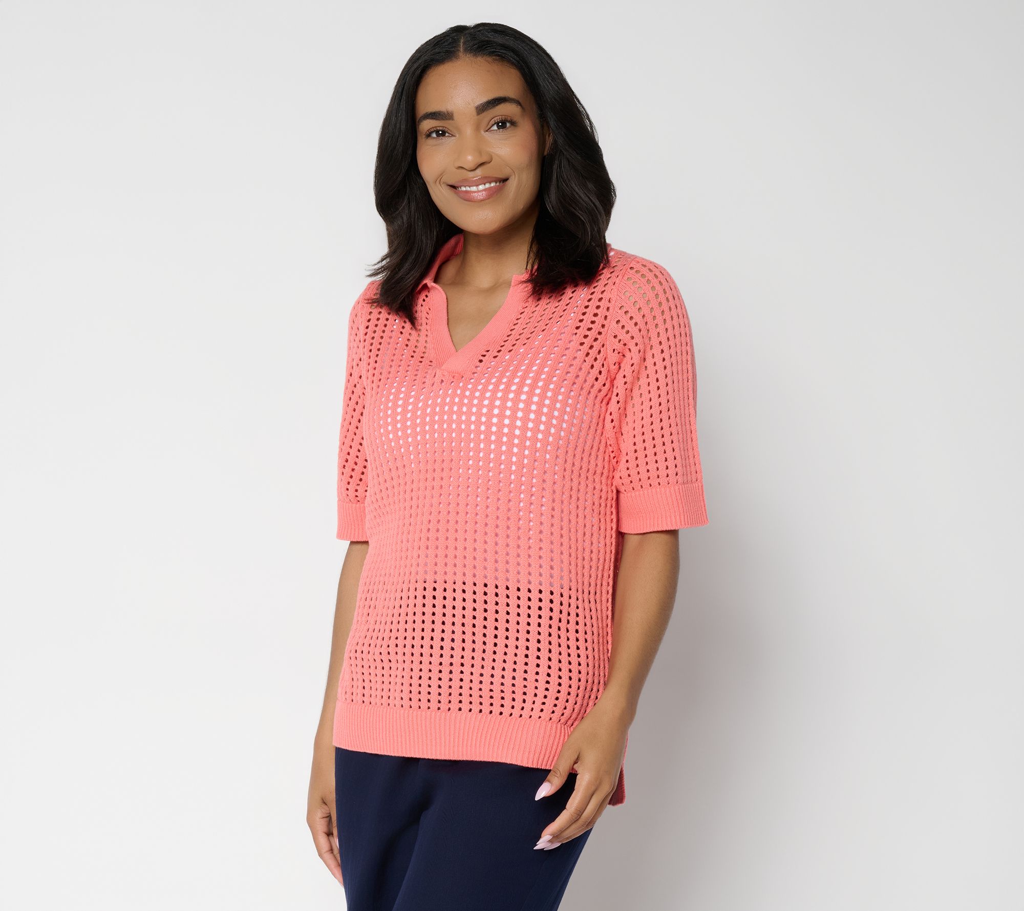  Susan Graver Open Stitch Collared Sweater