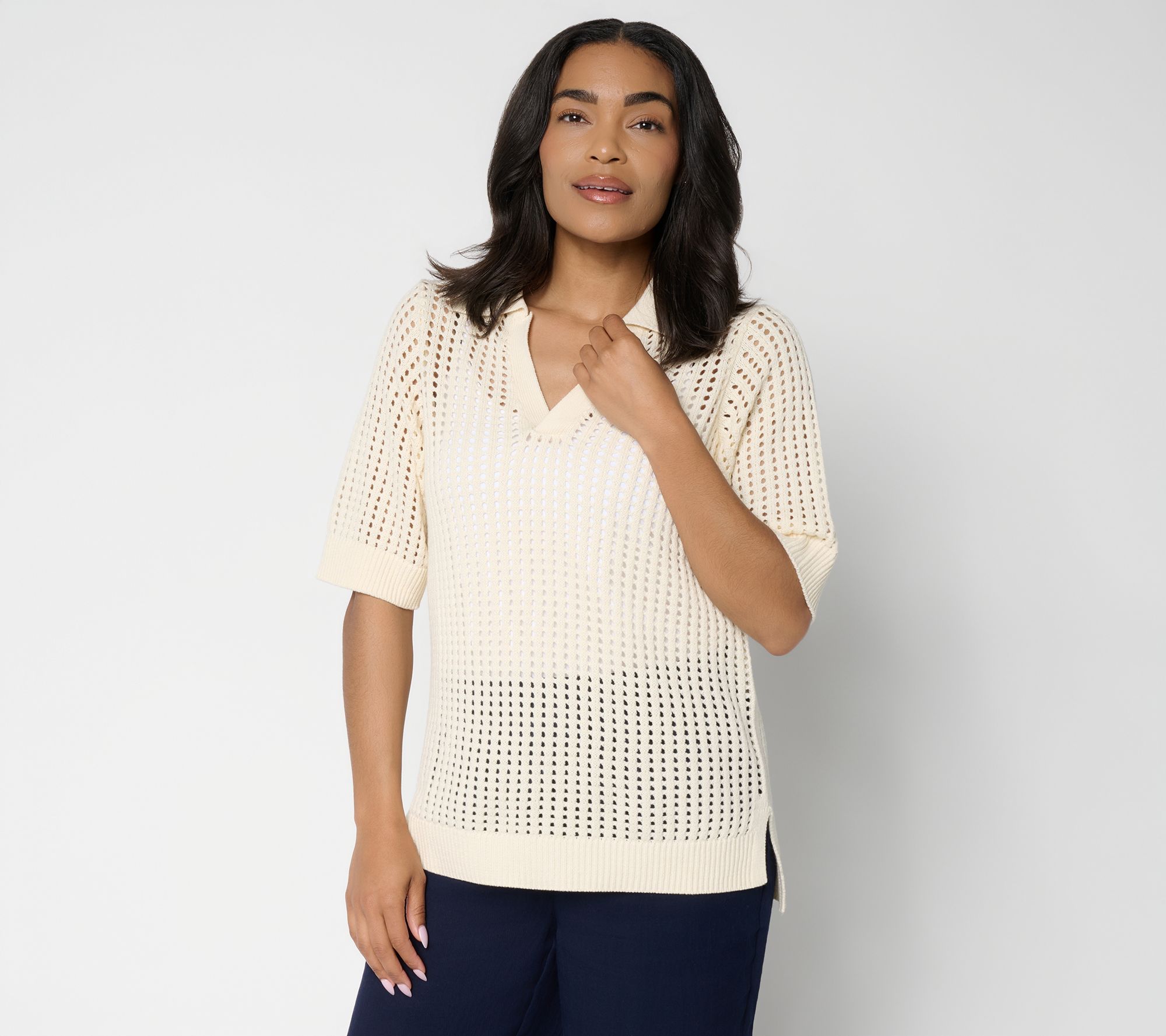 Susan Graver Open Stitch Collared Sweater