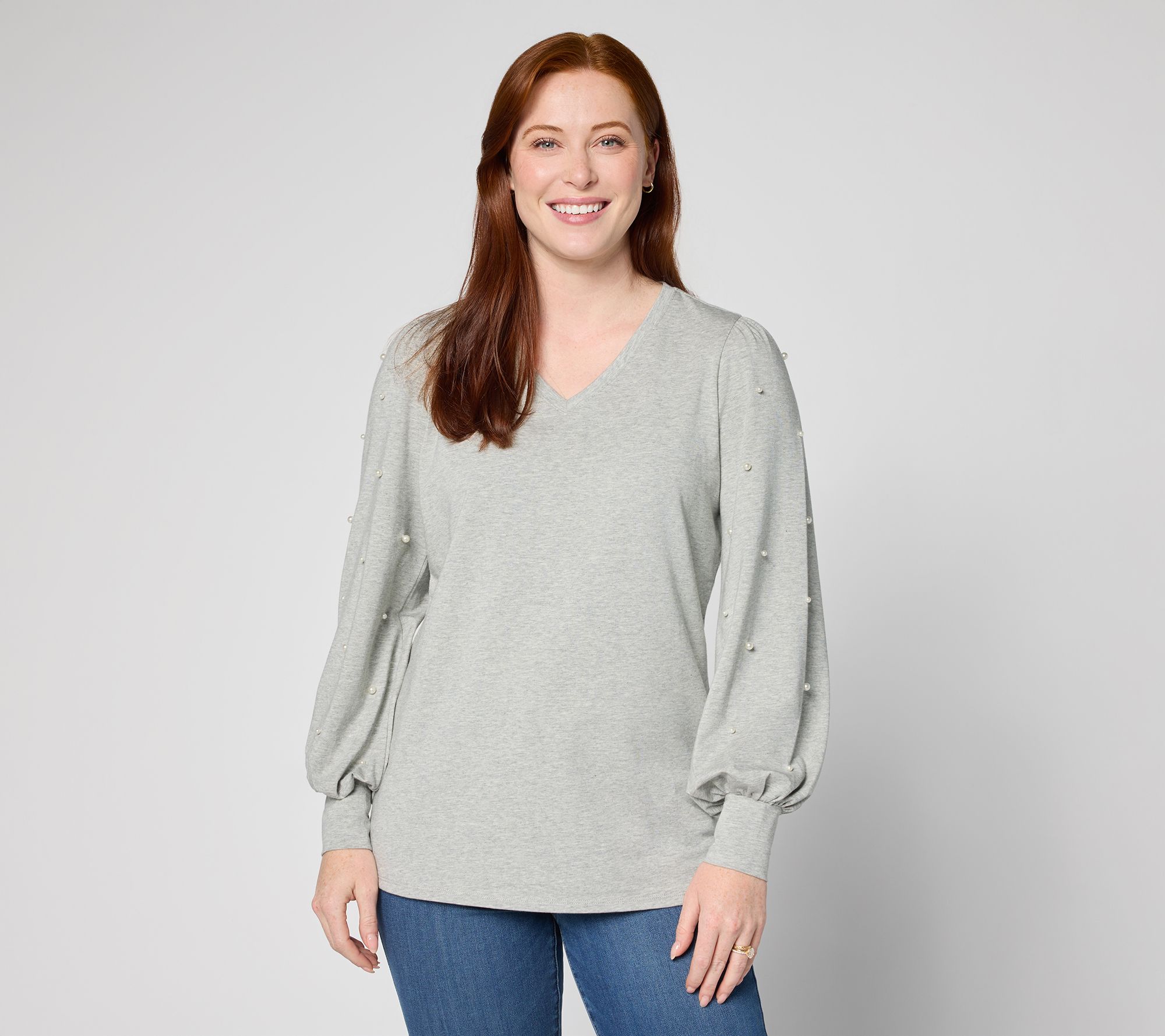 "As Is" Belle by Kim Gravel TripleLuxe Knit Uptown Pearls Trimmed Top