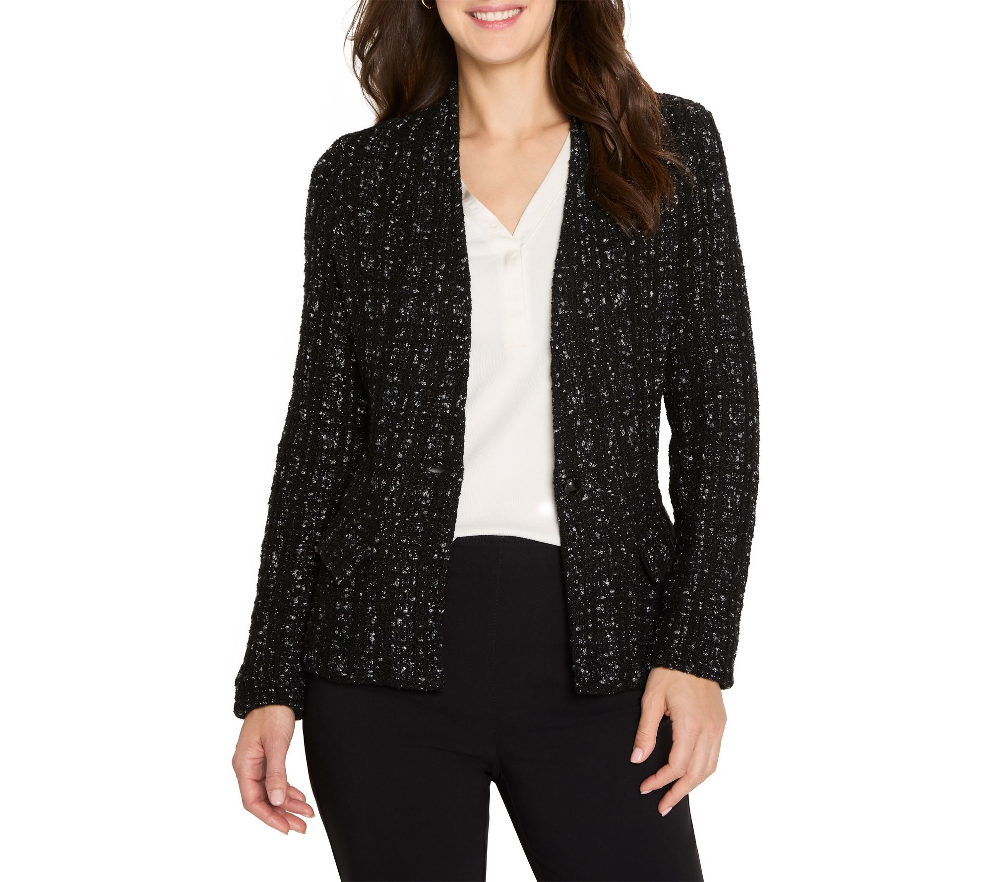 NIC+ZOE Metallic Grid Knit Jacket