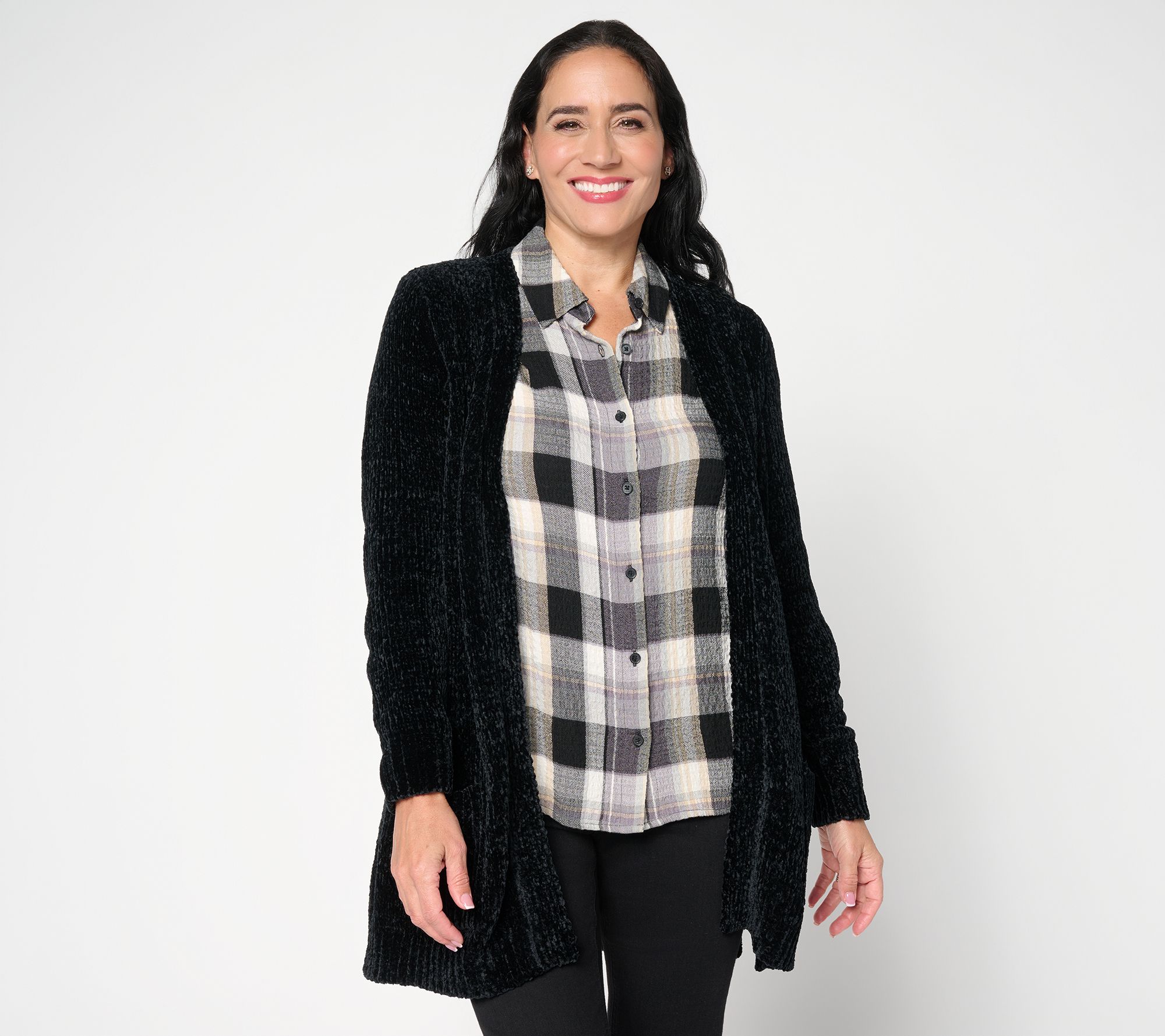 "As Is" Denim & Co. Reg Chenille Open Front Cardigan