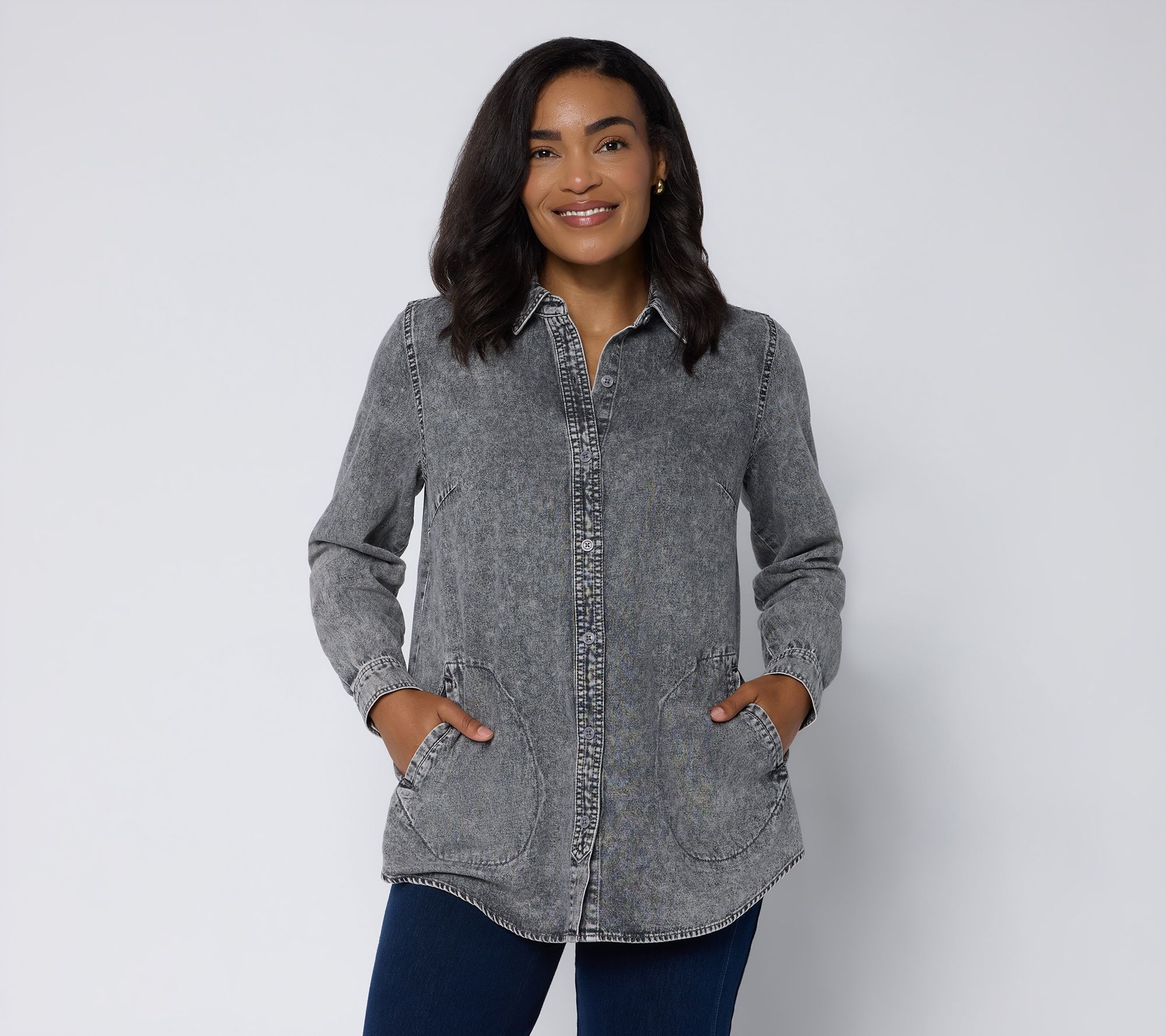 Joan Rivers Regular Vintage Washed Boyfriend Fit Shirt