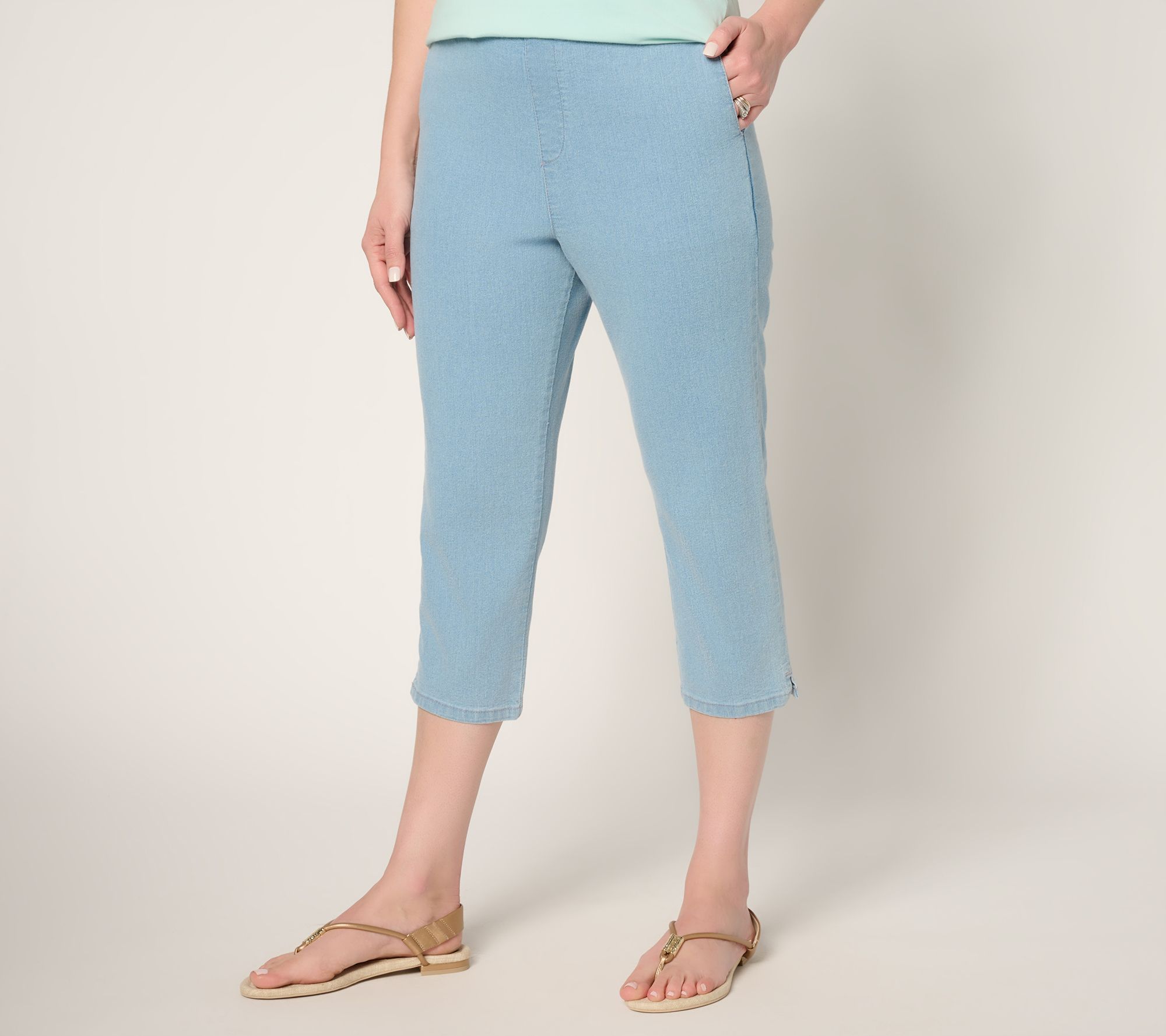 "As Is" Denim & Co. Regular Flat Front Side Pocket Capri Pant