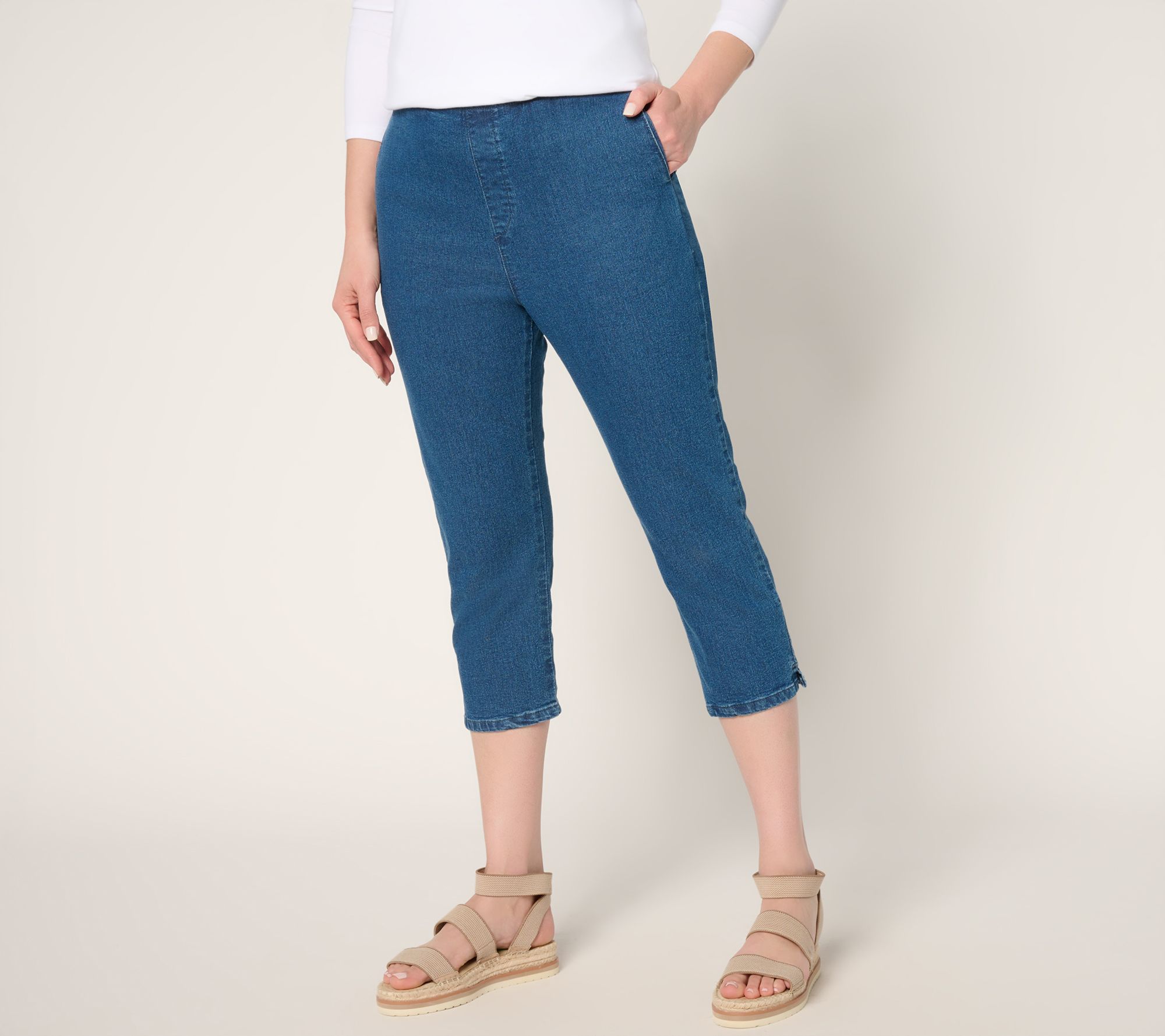 "As Is" Denim & Co. Regular Flat Front Side Pocket Capri Pant