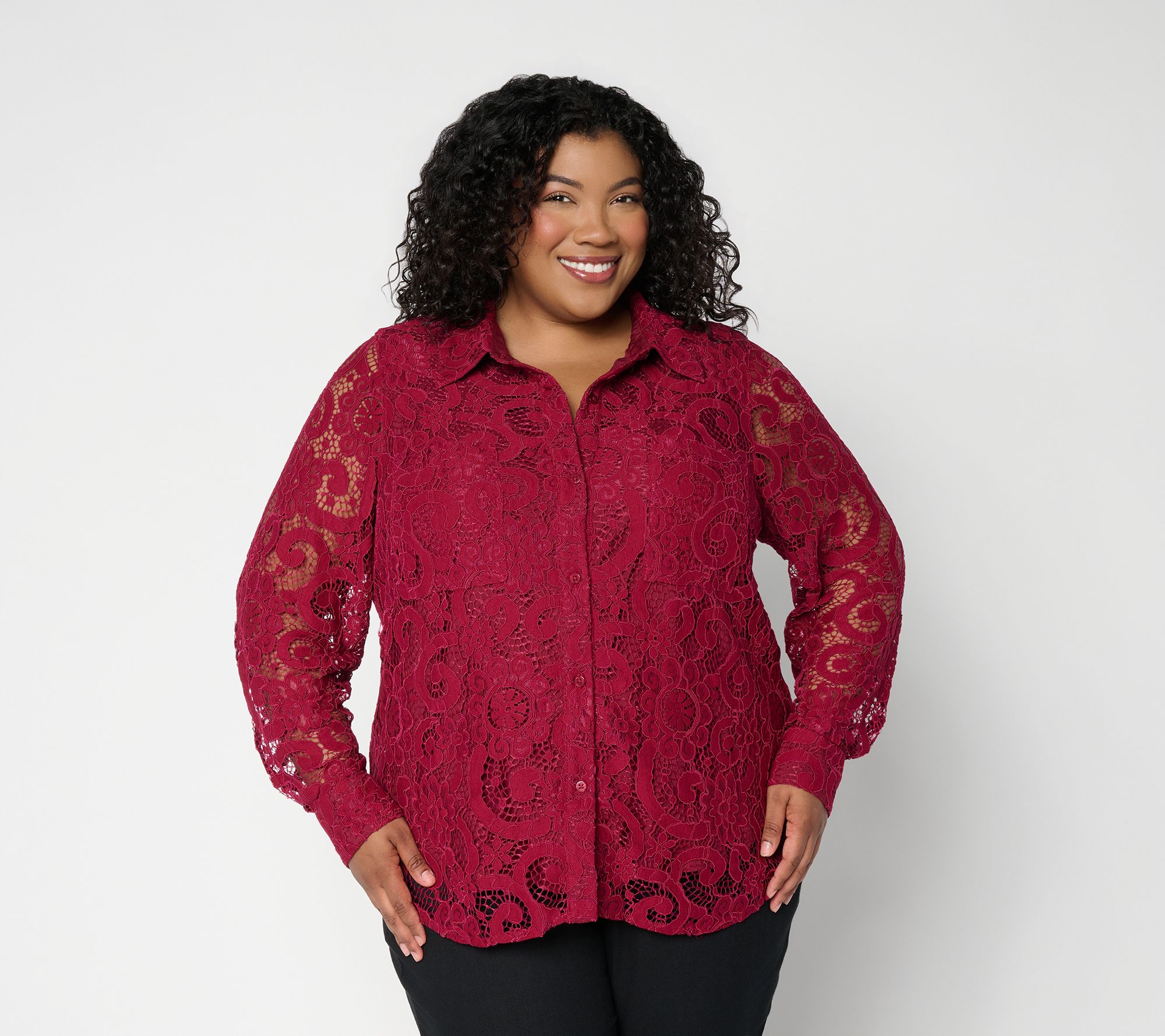 nicole by Nicole Miller Long Sleeve Lace Shirt | QVC