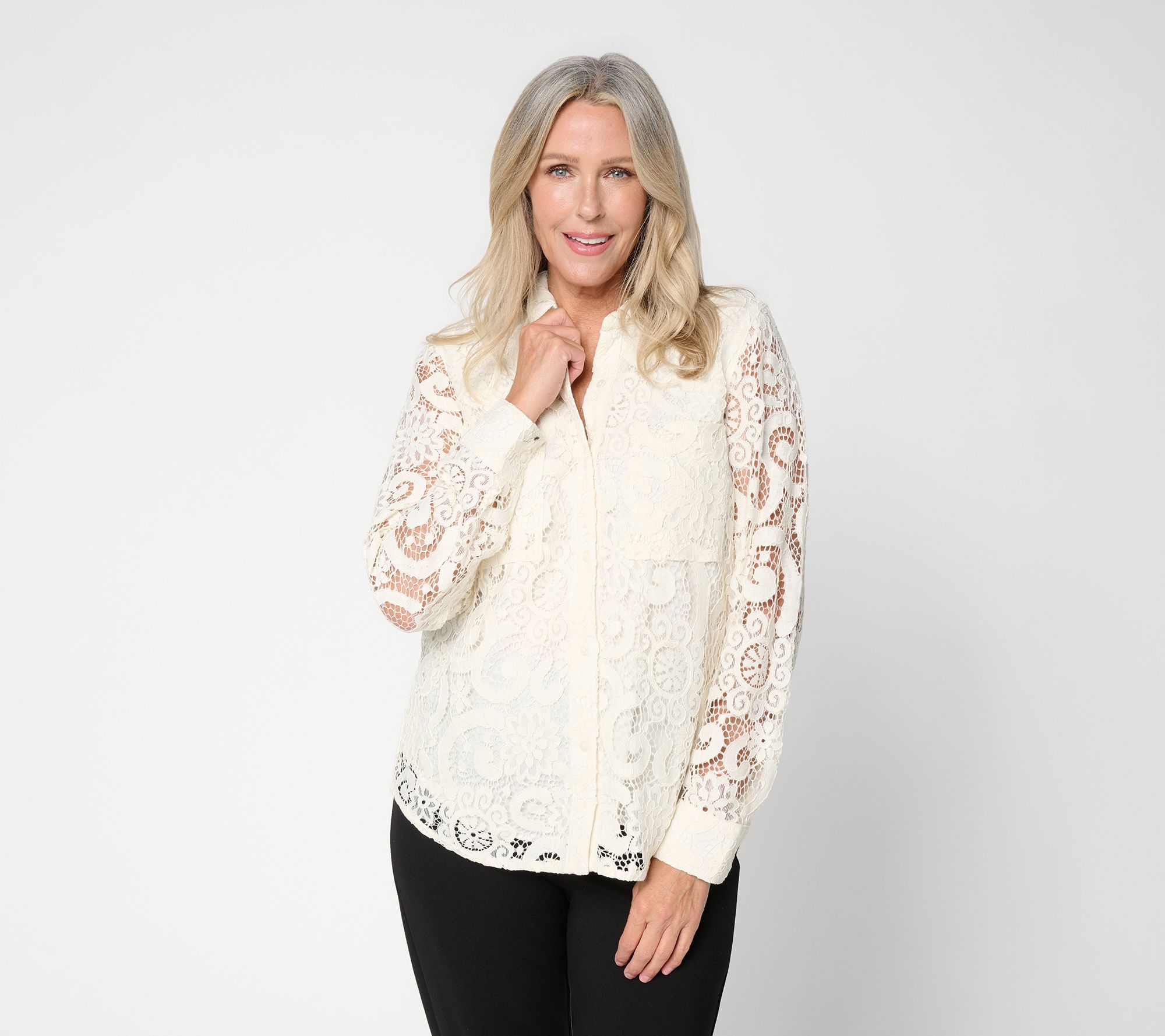nicole by Nicole Miller Long Sleeve Lace Shirt