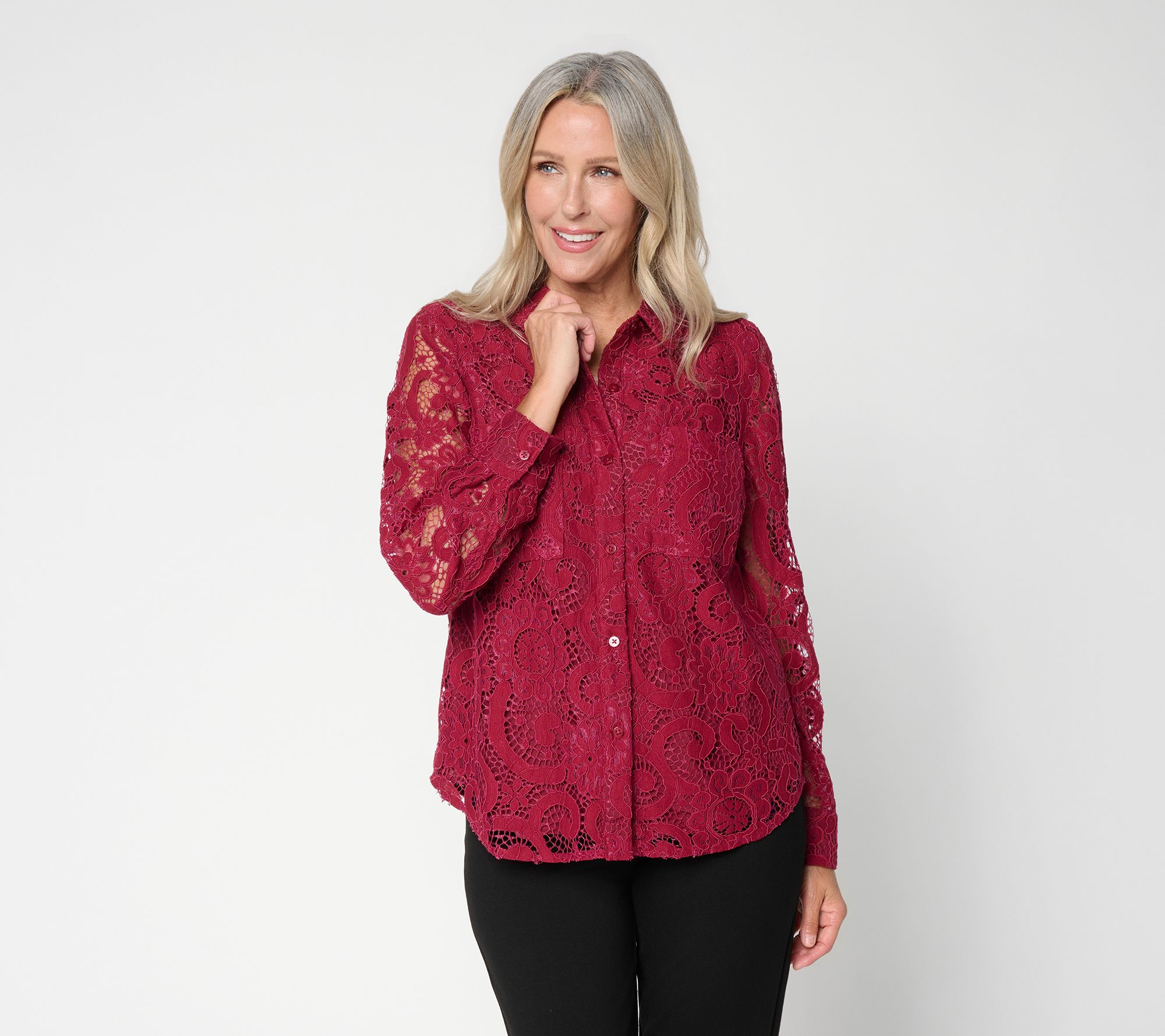 nicole by Nicole Miller Long Sleeve Lace Shirt