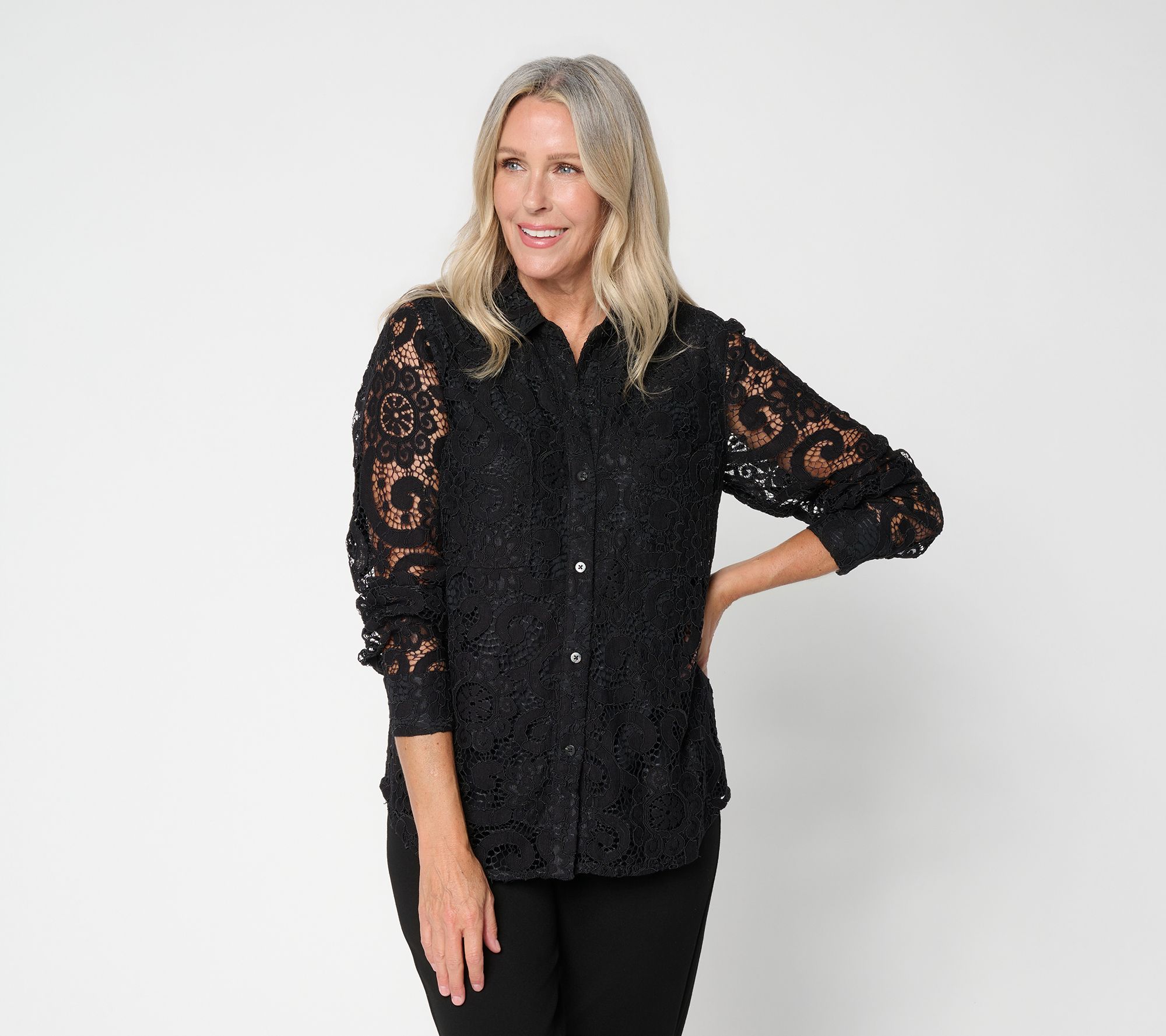 nicole by Nicole Miller Long Sleeve Lace Shirt