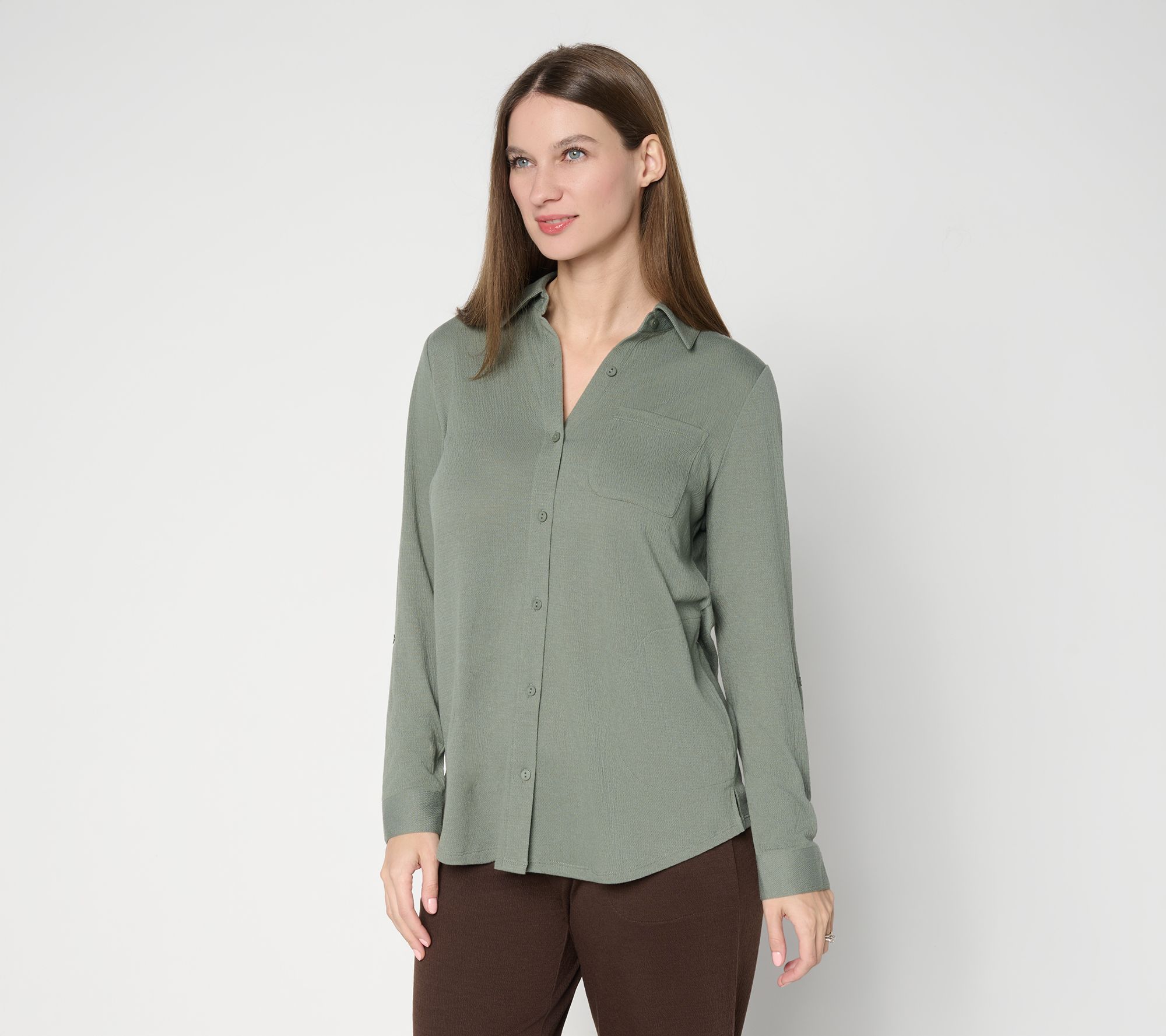 "As Is" Denim & Co. Beach Knit Gauze Button-Front Big Shirt